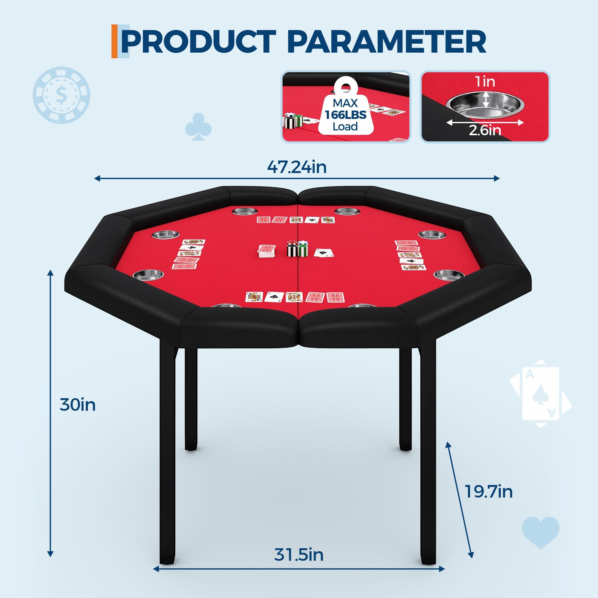 Garvee Tavolo Da Poker Ottagonale Pieghevole, 122 cm Per 8 Giocatori