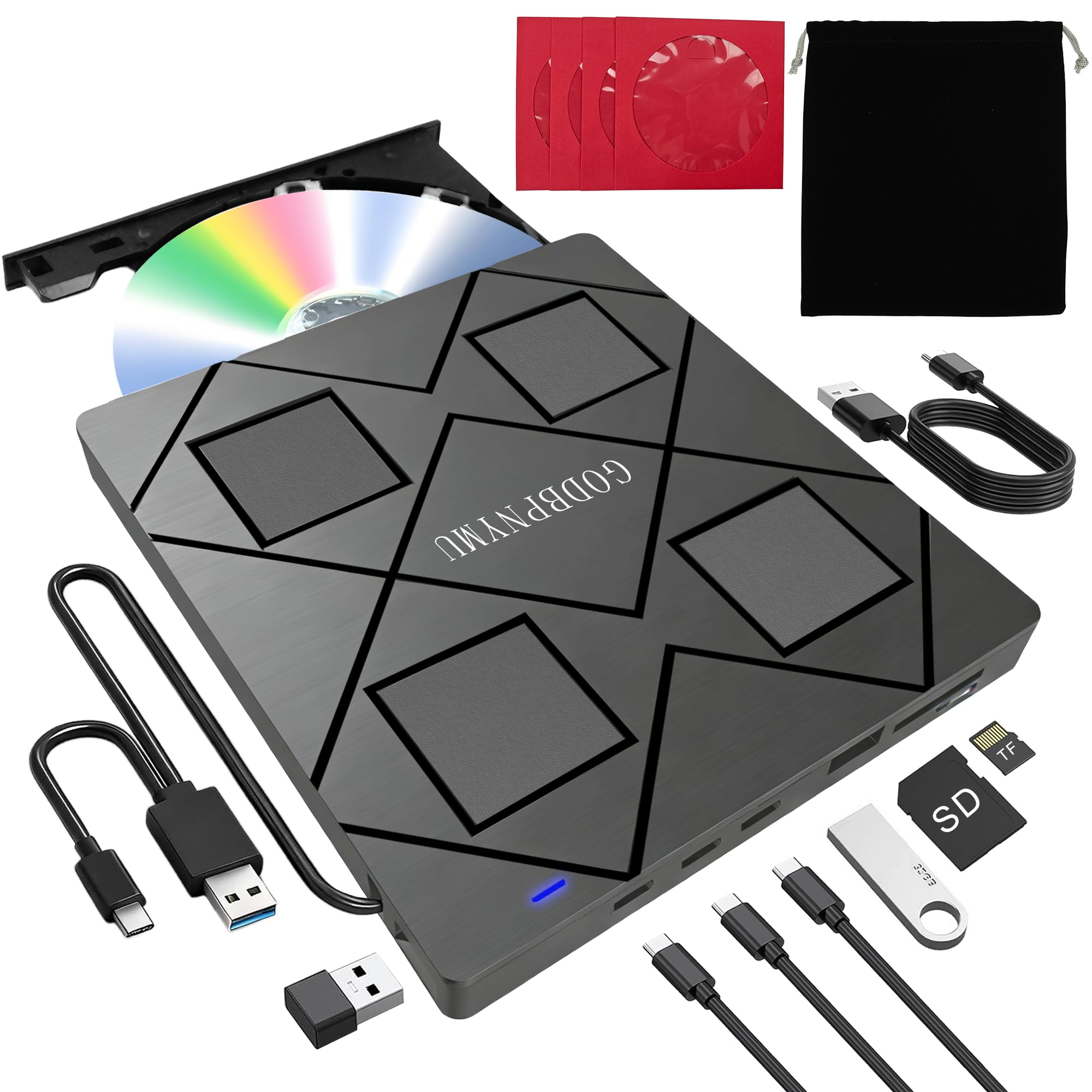 External CD/DVD Drive for Laptop, 8-in-1 USB3.0 DVD Player