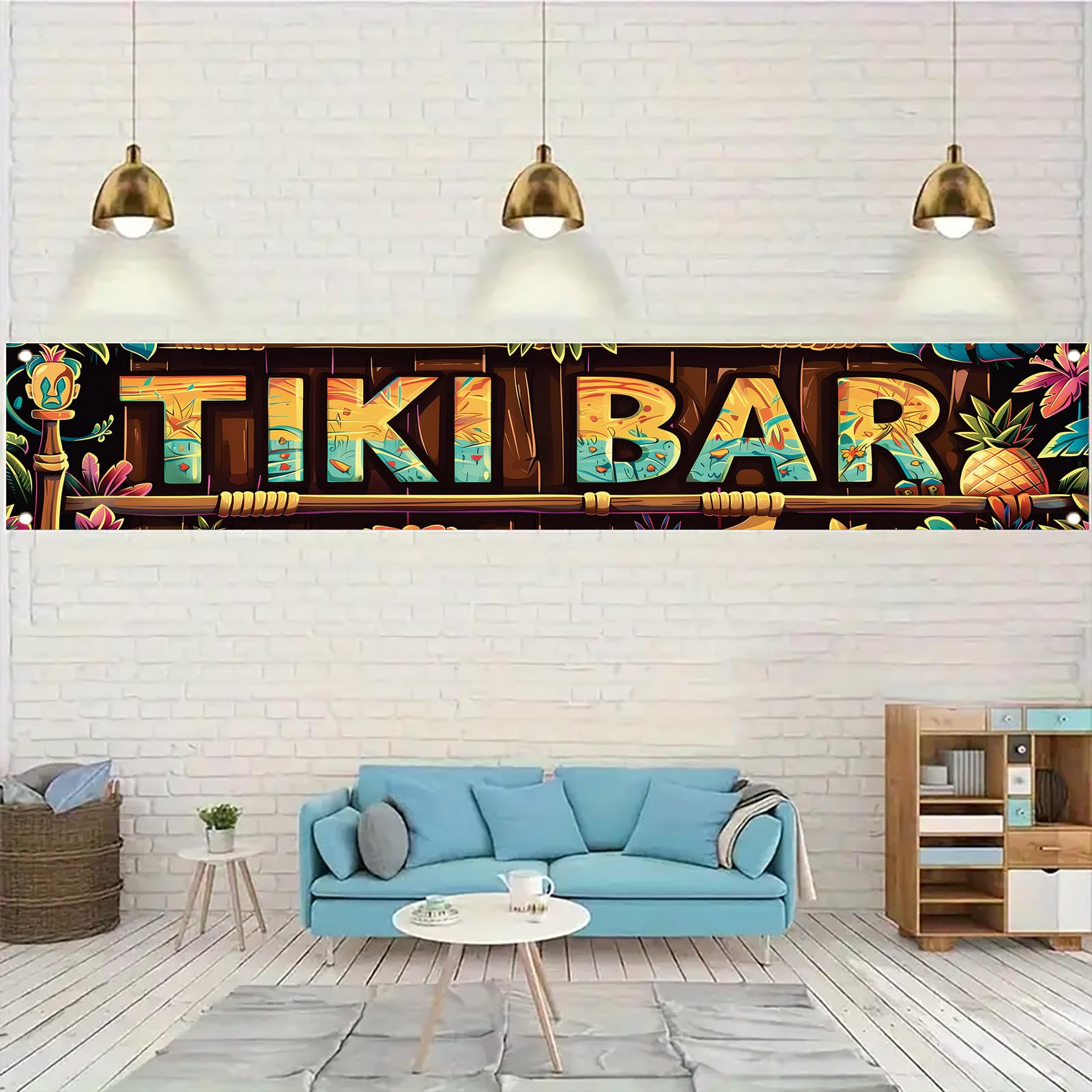 Starlit Patio Tiki Bar Banner Hawaiian Luau Party Decorations Tropical Beach Bar Sign Poolside Aloha Tiki Hibiscus Decorations Summer Cocktail Night