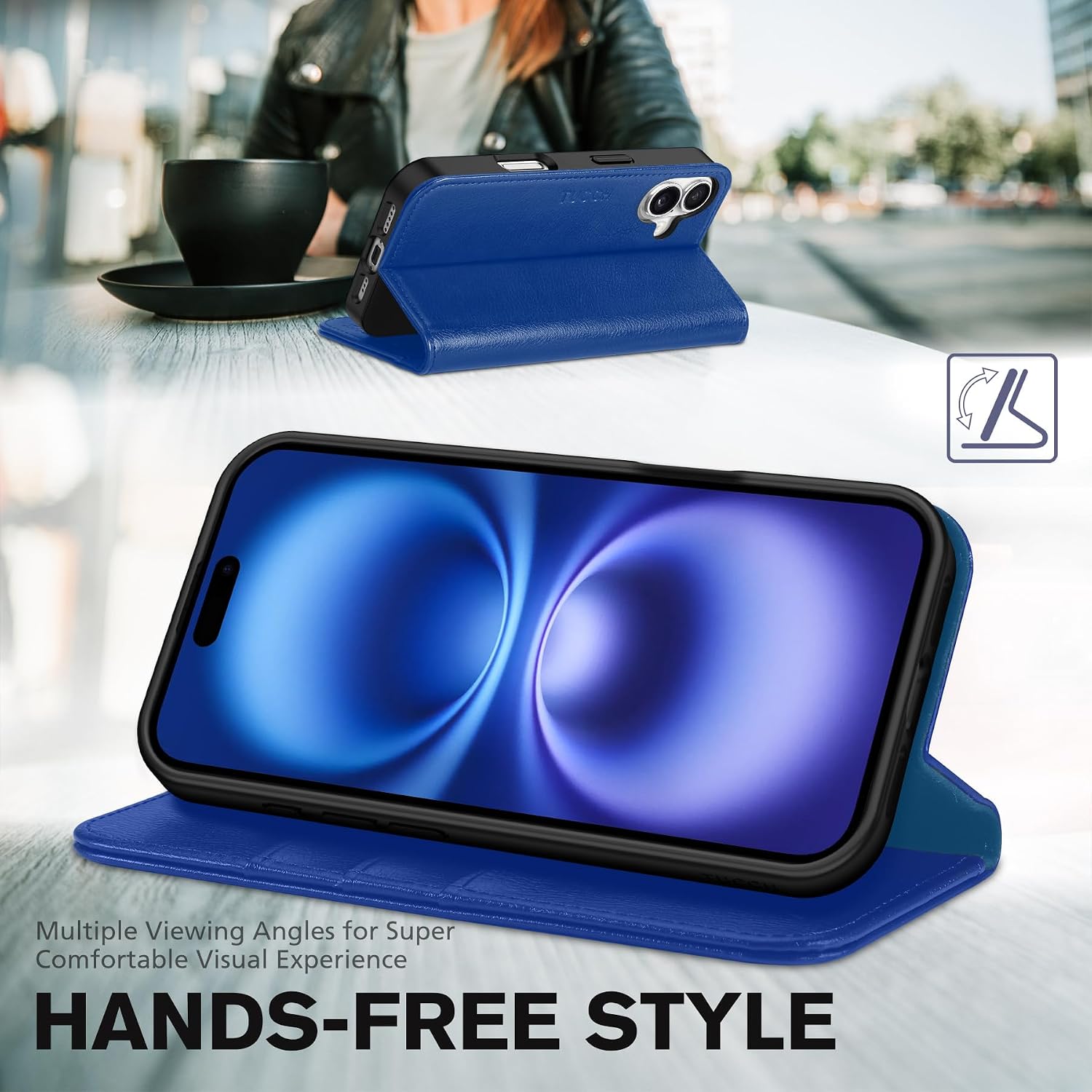 TUCCH Case for iPhone 16, PU Leather Flip Wallet Stand Folio Cover with [RFID Blocking] [3 Credit Card Slot] Shockproof [Soft TPU Interior Case] Compatible with iPhone 16 2024, Klein Blue