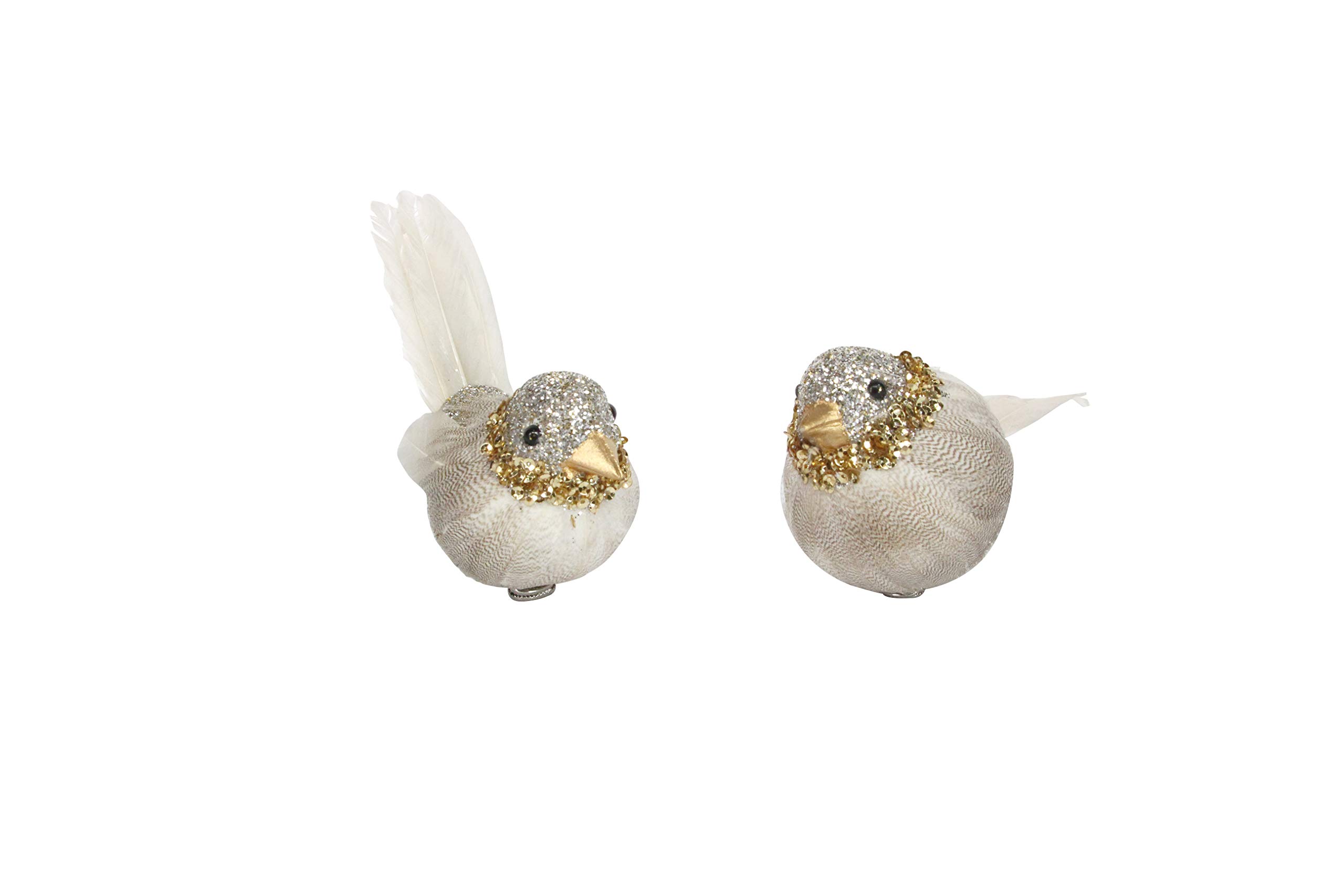 Gisela Graham Pale Gold Clip On Christmas Decoration 12Cm - /Silver Glitter Bird
