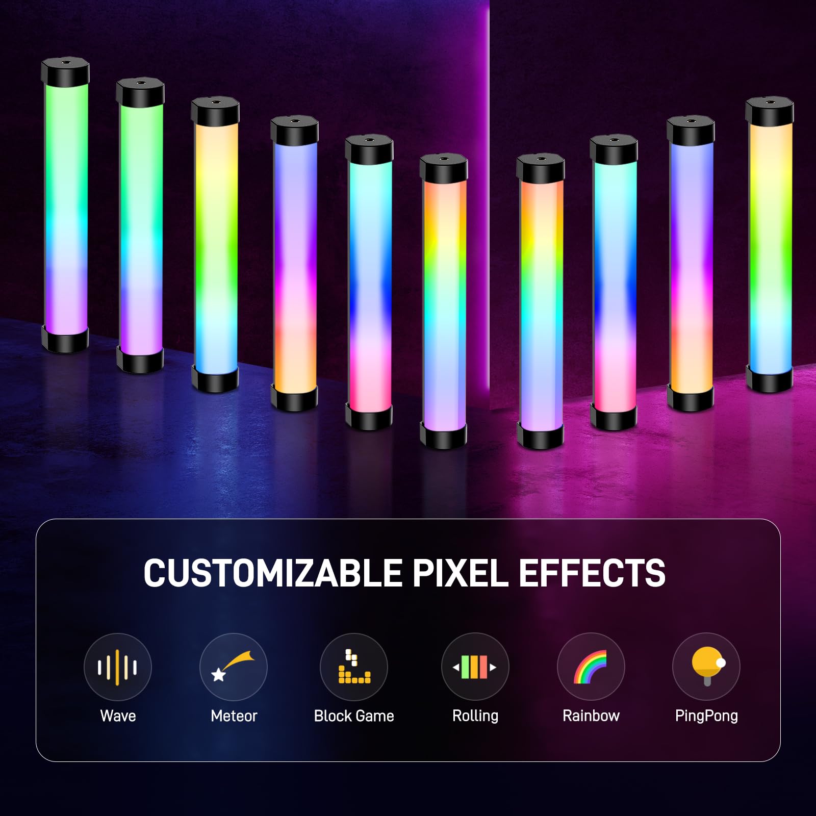 GVM - Tubo luminoso RGB con messa a fuoco, luce magnetica per fotografia a mano, 2000 K-10000 K, CRI97+ con batteria integrata da 3300 mAh, effetti 6 pixel, 12 scene