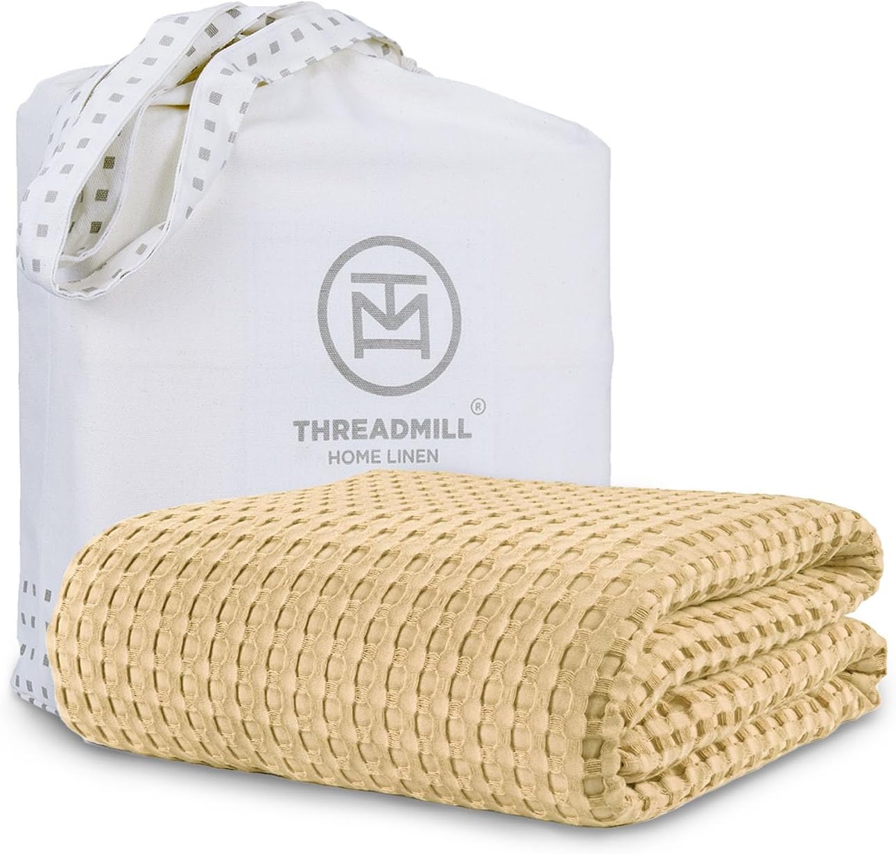 Threadmill Cooling Waffle Blanket King Size | Breathable, Lightweight and Cooling | Made from Rayon Derived from Bamboo | Waffle Throw Blanket for Couch and Sofa | 106 x 92 Inches | Beige