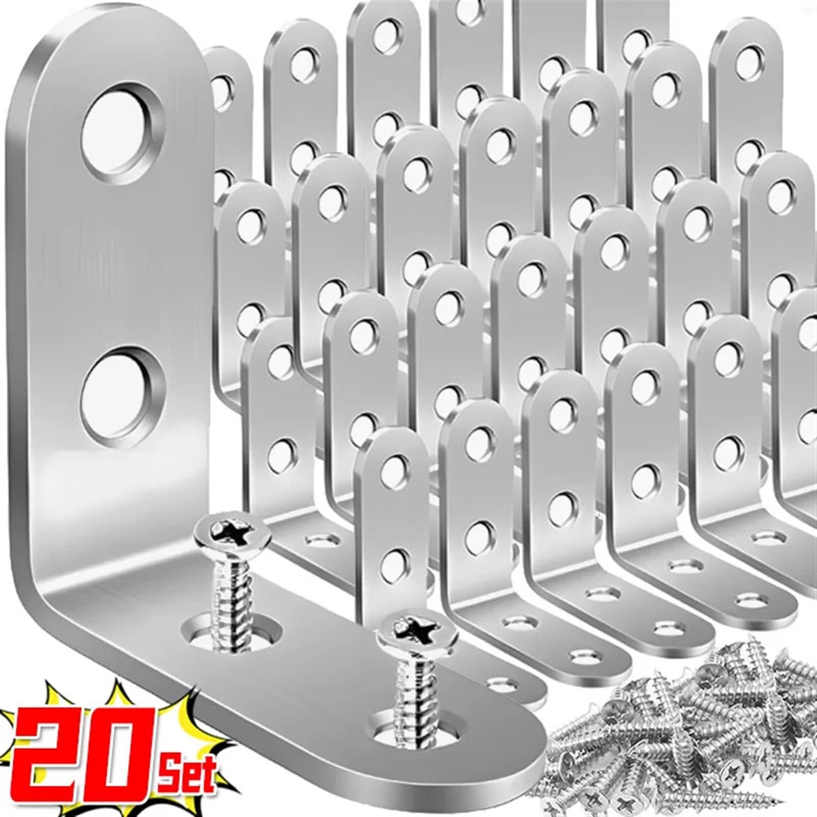 Escuadra de acero inoxidable， Soportes de esquina en forma de L Soporte de esquina de acero inoxidable Soportes de conector en ángulo recto en L Marco de soporte de gabinete de muebles(1Pcs16x40mm)