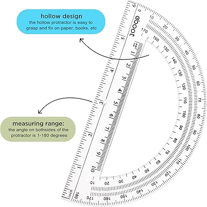 amazon com 12 inch plastic ruler and 6 inch plastic protractor set clear math geometry set protractors classroom set transparent school supplies rulers for school classroom home office drawing 2 office products