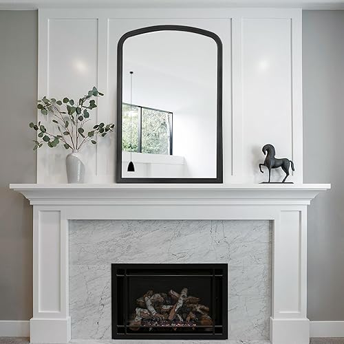 Miniatura 6 de WallBeyond Espejo de pared arqueado con marco de madera, 20 x 30 pulgadas, espejo arqueado de madera rústica para decoración de pared de baño,