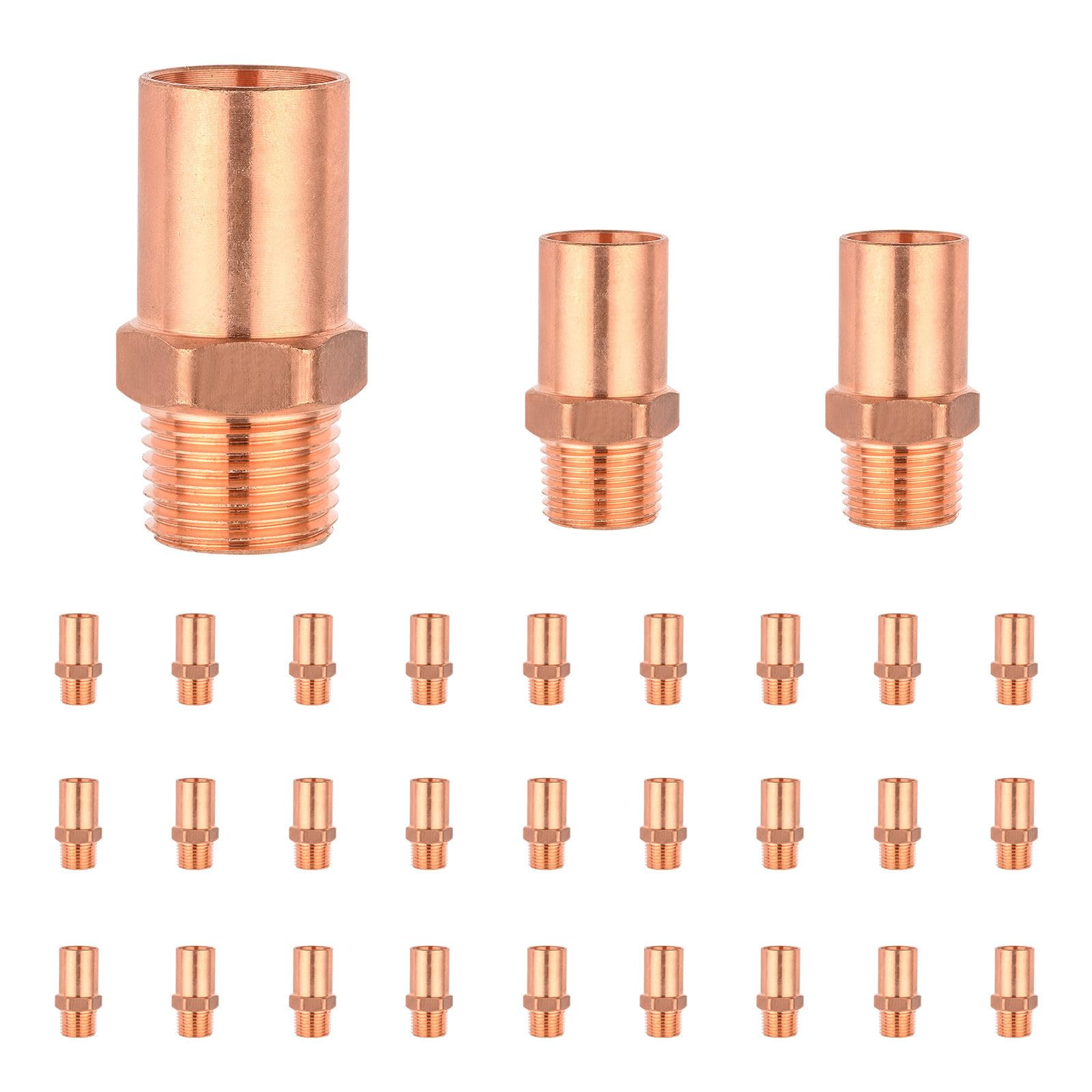 Paquete de 30 Unidades de Tornillos Macho de Cobre para fontanería, 3/4" FTG x 1/2" MPT.