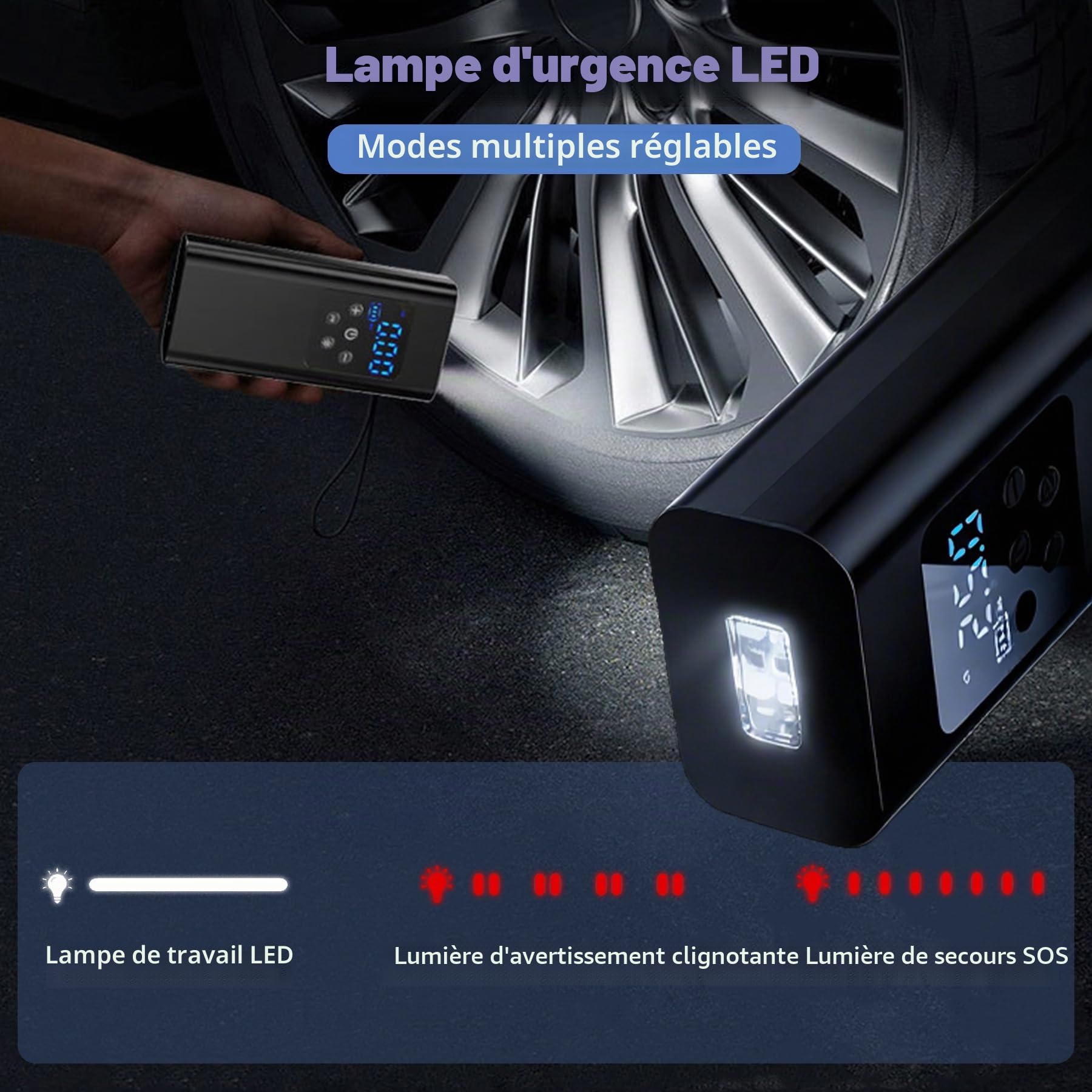 Aischens Compresseur à Air Portatif 150PSI(10,3Bar), Gonfleur de Pneus sans Fil Portable Compresseur pour Voiture, 6000mAh Mini Pompe à Air Electrique avec LED, pour Voitures, Motos, Vélos, Ballons