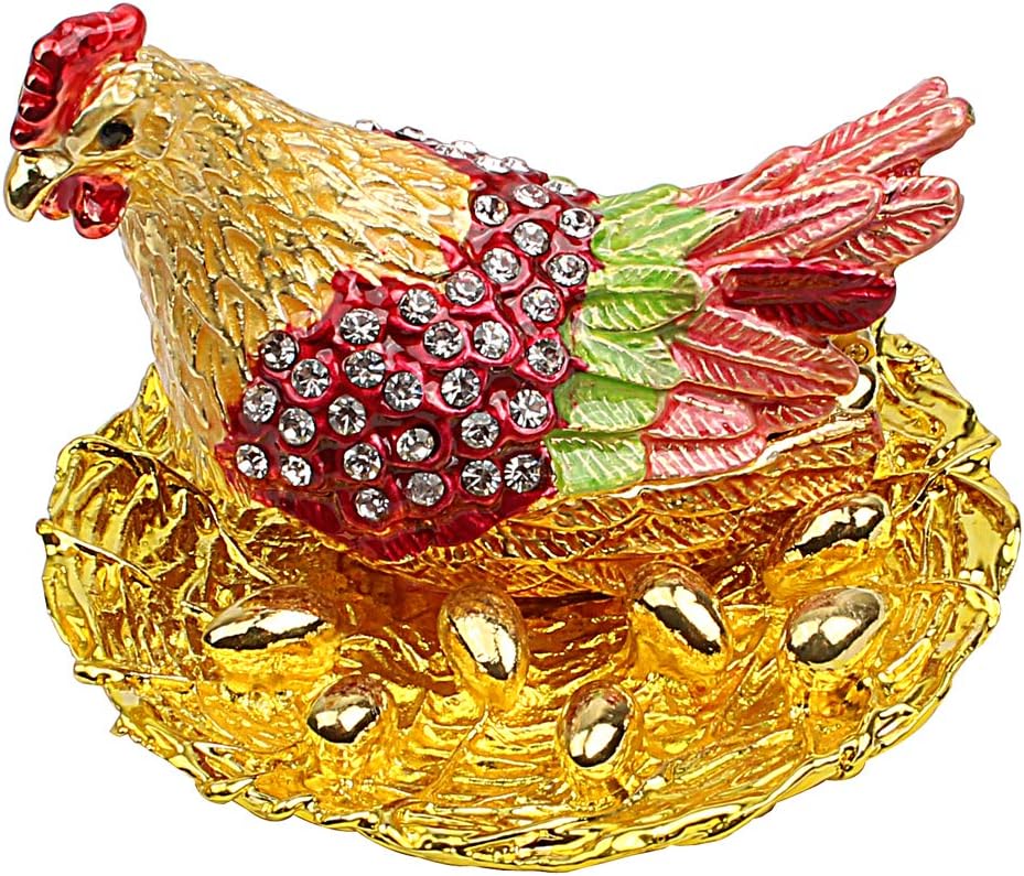 HophenHen Hatching Eggs Bejeweled Collectible Trinket Jewelry Box Chicken Coop Ring Holder Mother`s Day Home Decor Figurine Ornament (Colorful)
