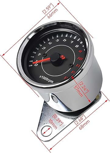 Miniatura 3 de DKMOTORK 0042 universal motocicleta tacómetro 2.362in 12V con luz trasera LED aluminio mini negro