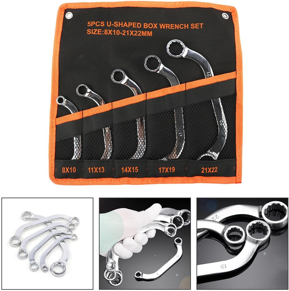 5pcs Multi-functional Steel Socket Spanner Set, Double Box-end Ratcheting Wrenches with 12-point Sockets, Chrome-vanadium Metal Wrench Tools for Mechanical Repair and Maintenance