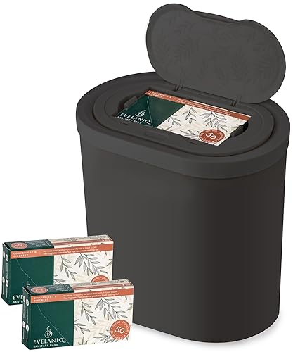 Evelaniq Receptáculo de servilleta sanitaria para mujer (papelera + 150 bolsas de higiene) Almohadilla femenina y Tampón Receptáculo de eliminación