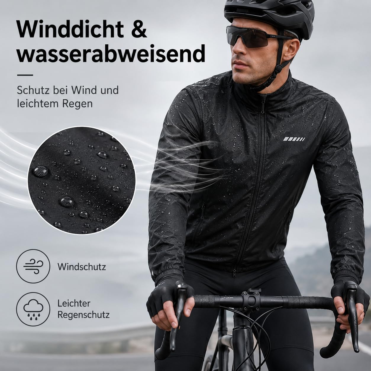 Przewalski Fahrradjacke Herren, Windbreaker Herren Reflektierend Wasserabweisend Atmungsaktiv für Laufen und Radfahren