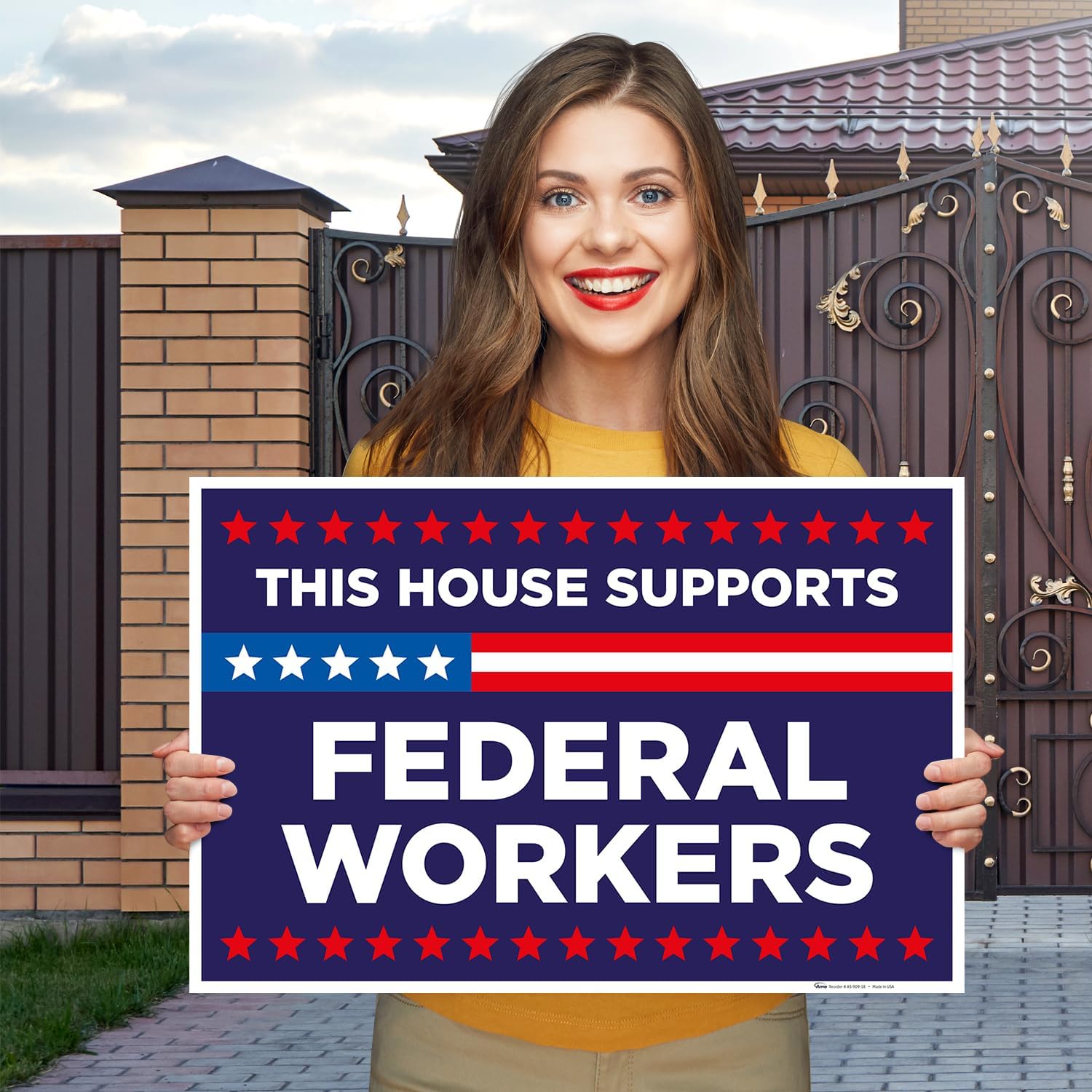 This House Support Federal Workers Blue Sign, 12x18 Inches (3 Pack) Coro Plastic Double Sided with Metal H Stake Waterproof, Outdoor Lawn Signage, Made in USA by Armo