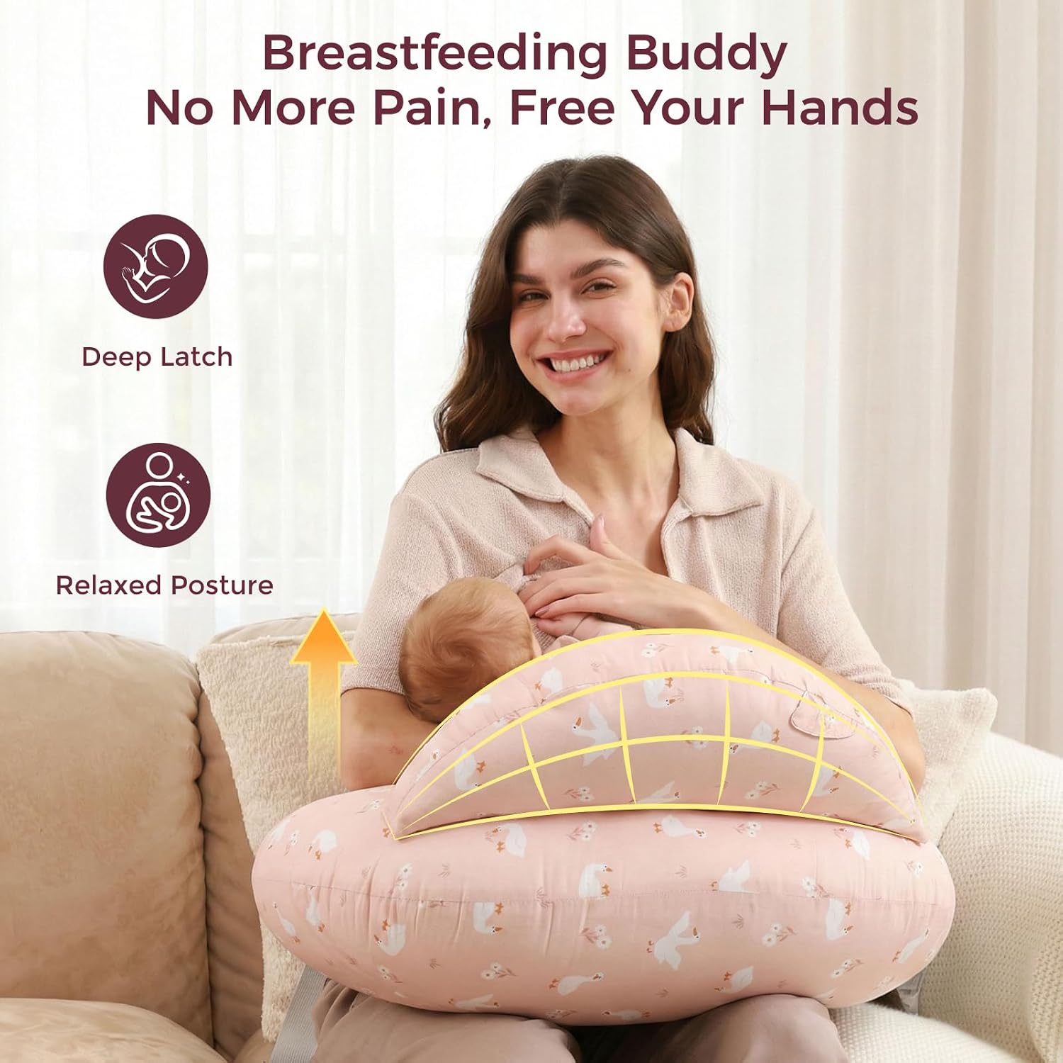 Momcozy Original Nursing Pillow for Breastfeeding-Innovative Safety Guard- Wider Feeding Pillows for More Support for Mom & Baby- Easier Nursing & Hand Free- Fit for All, Removable Cotton Cover