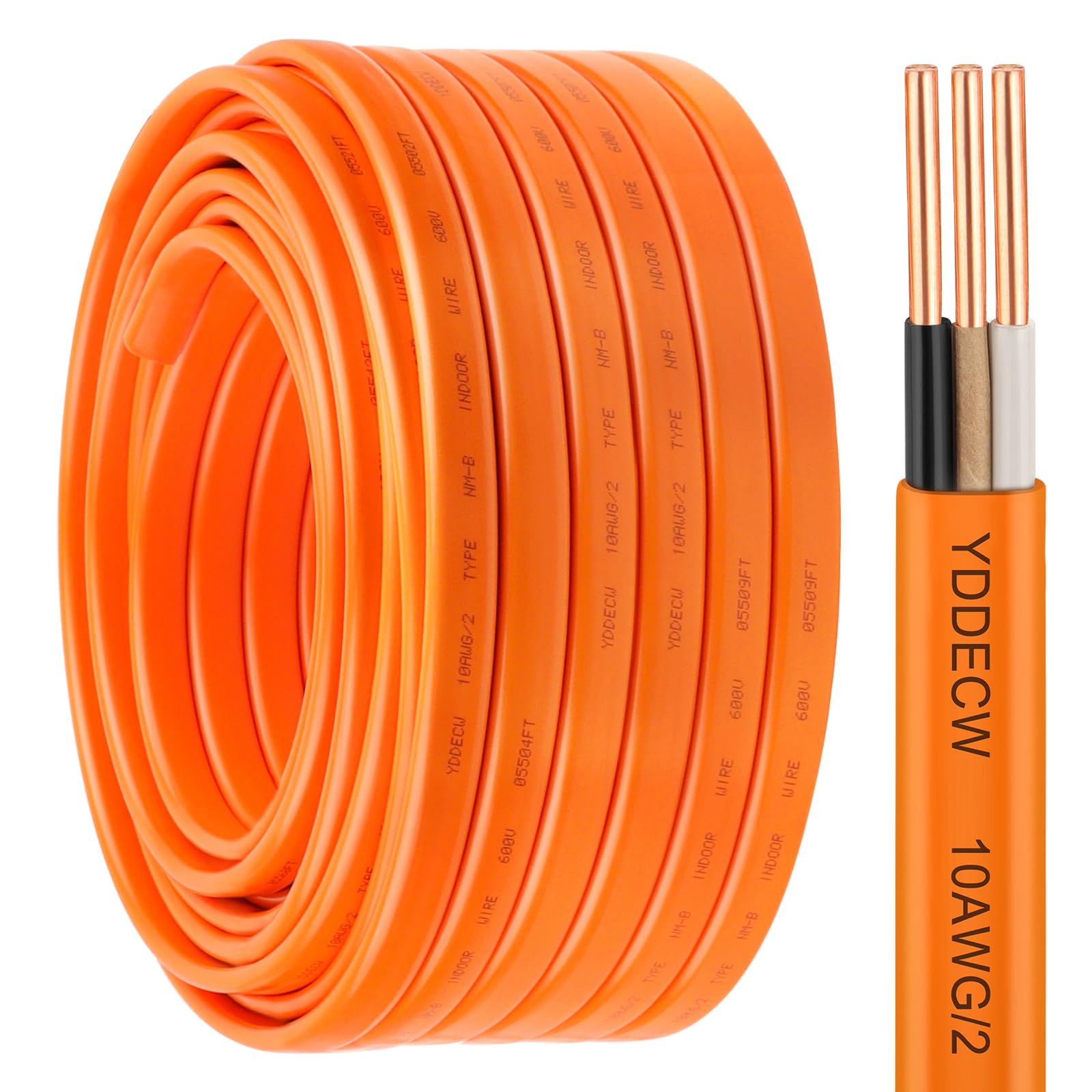 YDDECW 10/2 NM-B Wire with Ground - 100FT 10 Gauge Non-Metallic Sheathed Cable Pure Copper 10 AWG 2 Conductor Residential Indoor Wire for Outlets,
