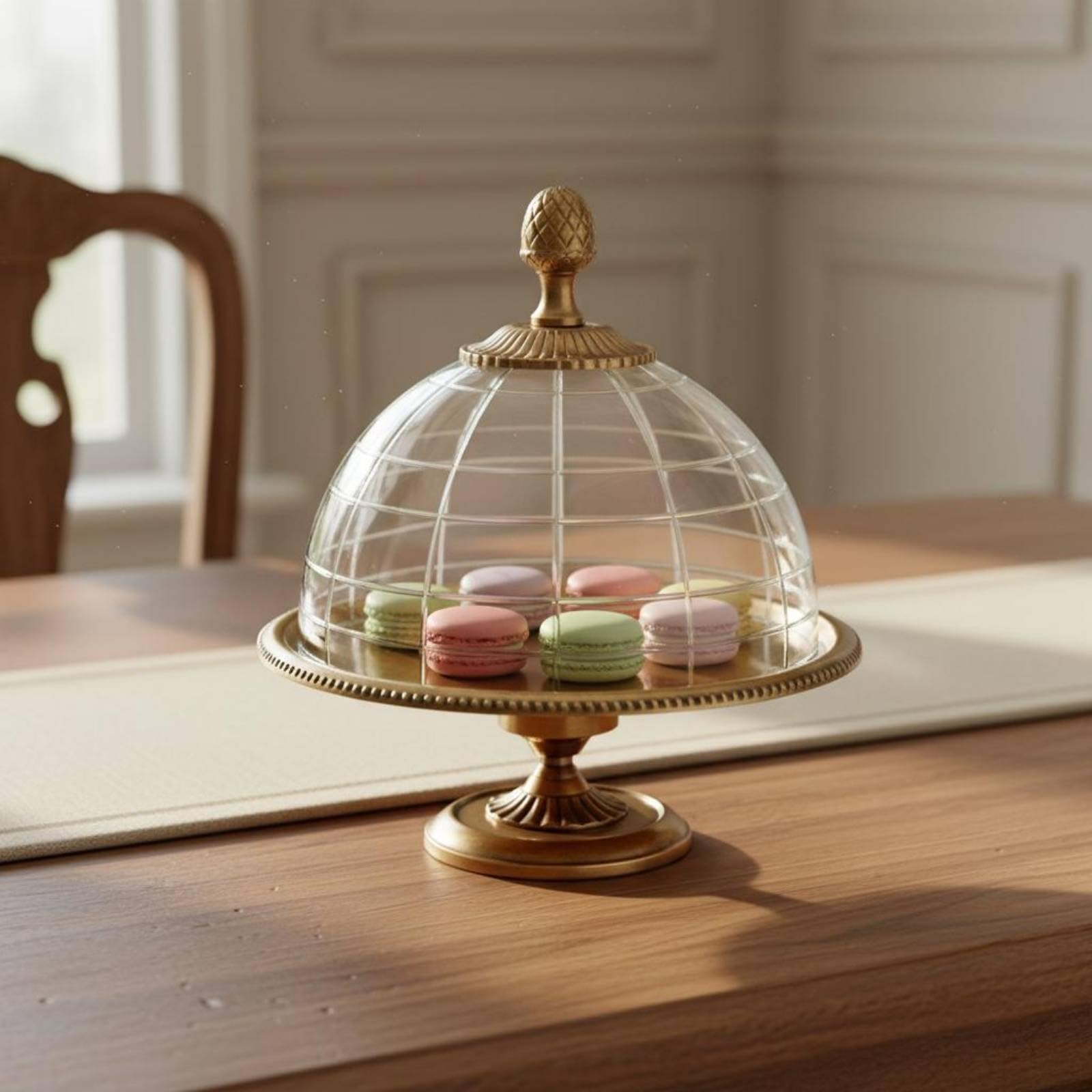 Bandeja para Postres Soporte para Pasteles Expositor para Tartas para Dulces con Ornamentos Clásicos y Base Estable en, Cúpula con Bandeja, Estilo Clásico