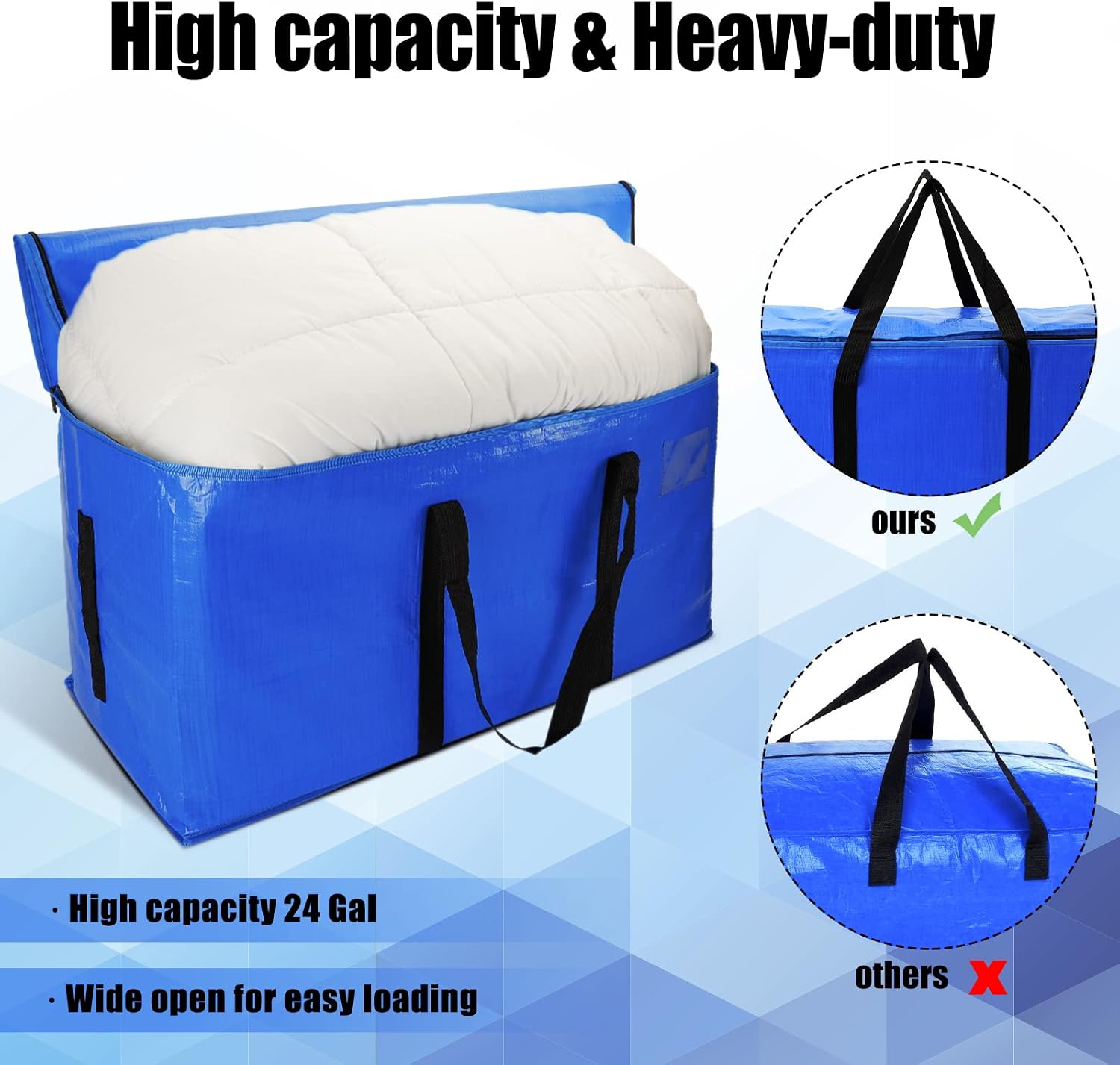 Fixwal 6 Pack Moving Bags Heavy Duty Extra Large Storage Bags Totes with Backpack Straps Strong Handles & Zippers, Blue Moving Supplies Packing Bags for Clothes, Space Saving, Closet, College Dorm