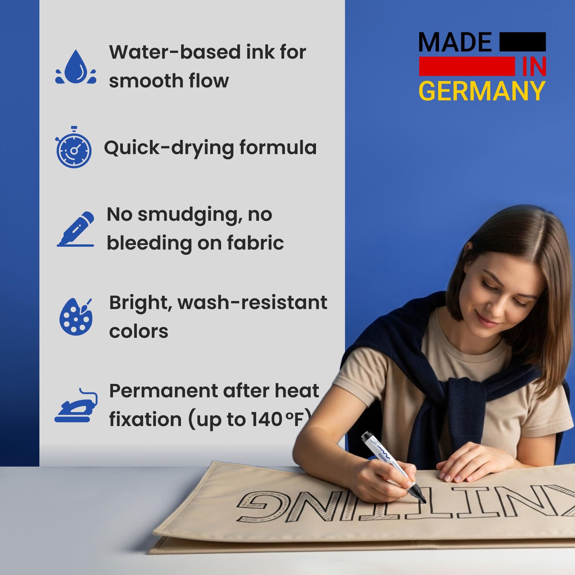 edding 4500 marker tekstylny – czarny, czerwony, niebieski, zielony, żółty – 5 szt. – zaokrąglony, 2–3 mm – marker do materiału odporny na pranie (60°C) – marker do tkanin