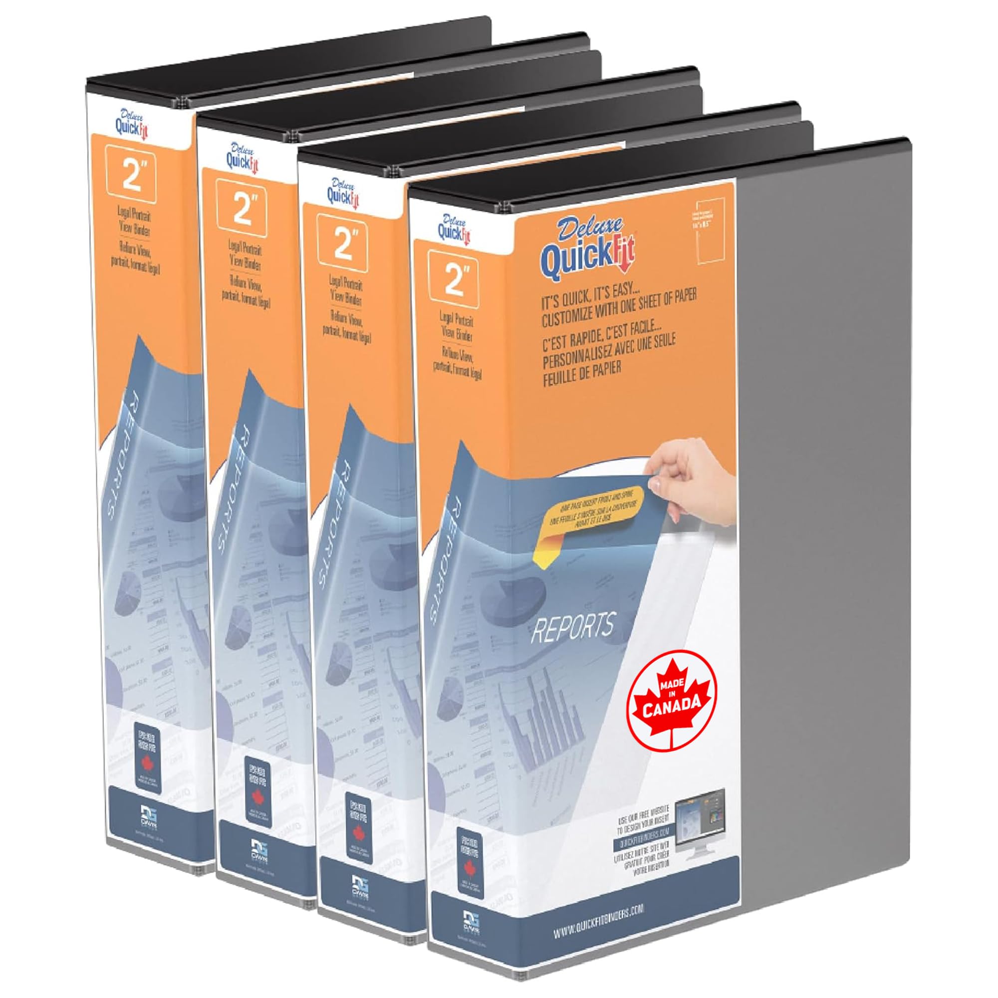 QuickFit 4-Pack Heavy-Duty 8 1/2" x 14" Portrait Legal Binder, 3-Ring Binder, D Ring, Made in Canada, 2 Inches