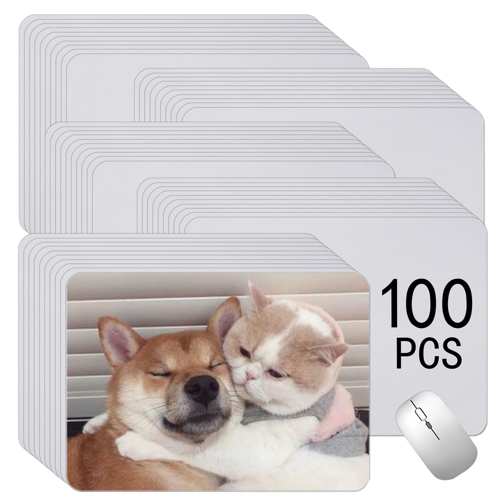 100 PCS White Mouse Pad for Heat Transfer, Bulk Mousepad for Heat Press Printing Crafts Custom Photos Non Slip Bottom 24x20x0.2CM