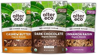 Alter Eco Organic Granola Variety Pack, Healthy, Organic Breakfast & Snack, Naturally Sweetened with Fruit, Vegan, No Artificial Sugars or Additives, Regeneratively-Farmed Oats (2 x Dark Chocolate, 2 x Cashew Butter, 2 x Cinnamon Raisin - 8oz Bags)