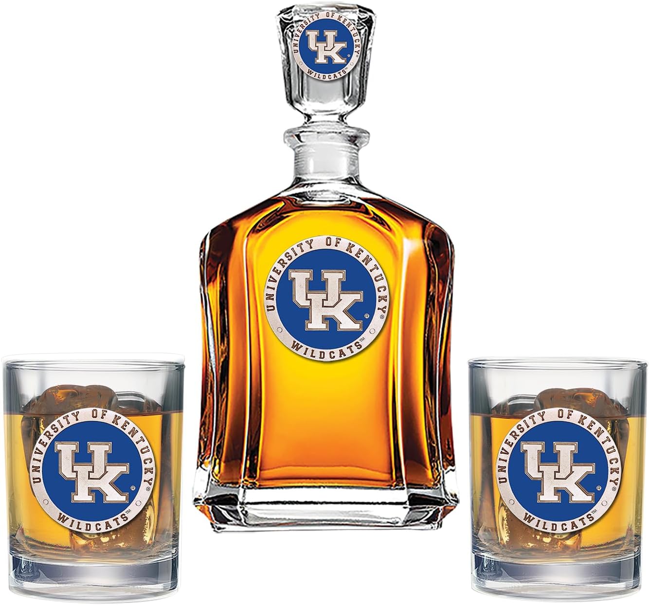 Heritage Pewter Notre Dame Capitol Decanter with 2 Glasses Combination Set | 24 OZ Pourer with 2 Double Old-Fashioned Glasses | Expertly Crafted Pewter Glass