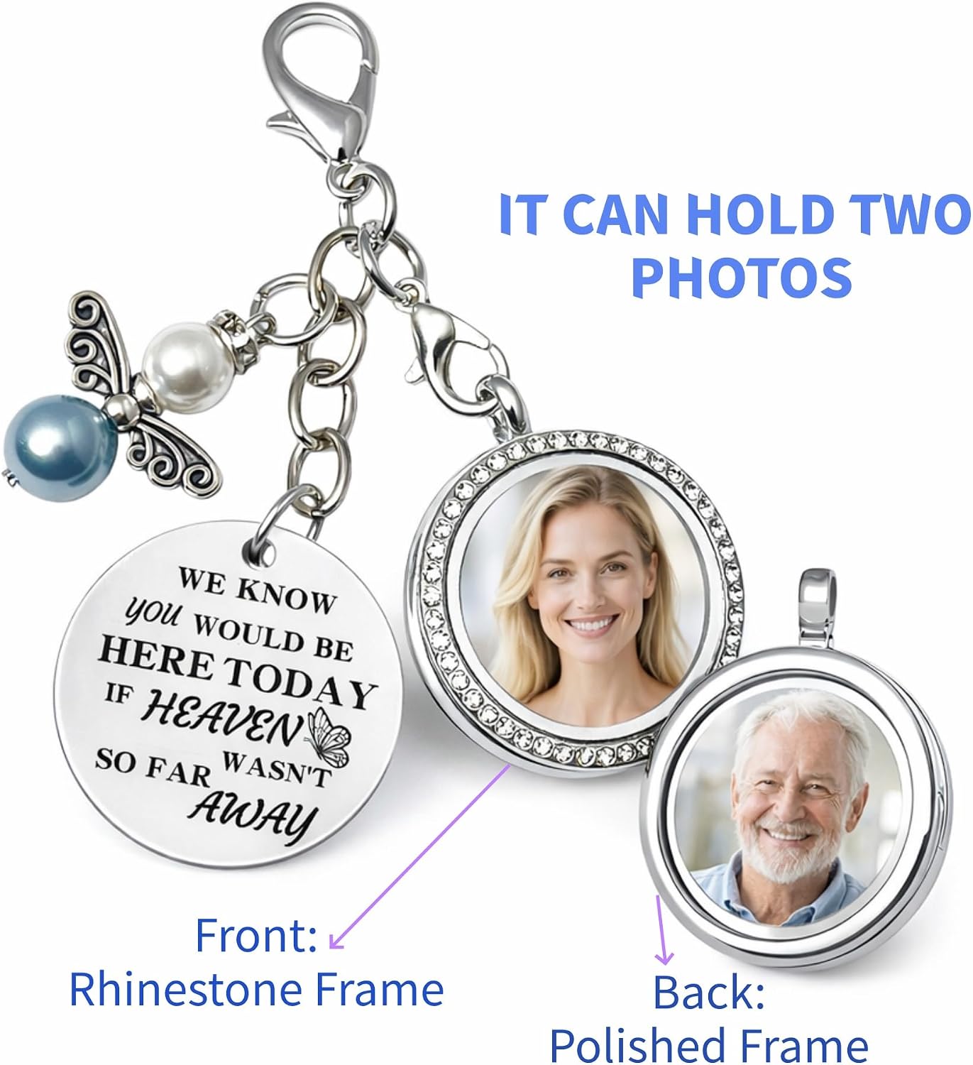 Memorial Wedding Bouquet Locket Charm DIY Photo Frame Guardian Angel Something Blue for Bride to be Bridal Gift On Wedding Day Remembrance Gifts