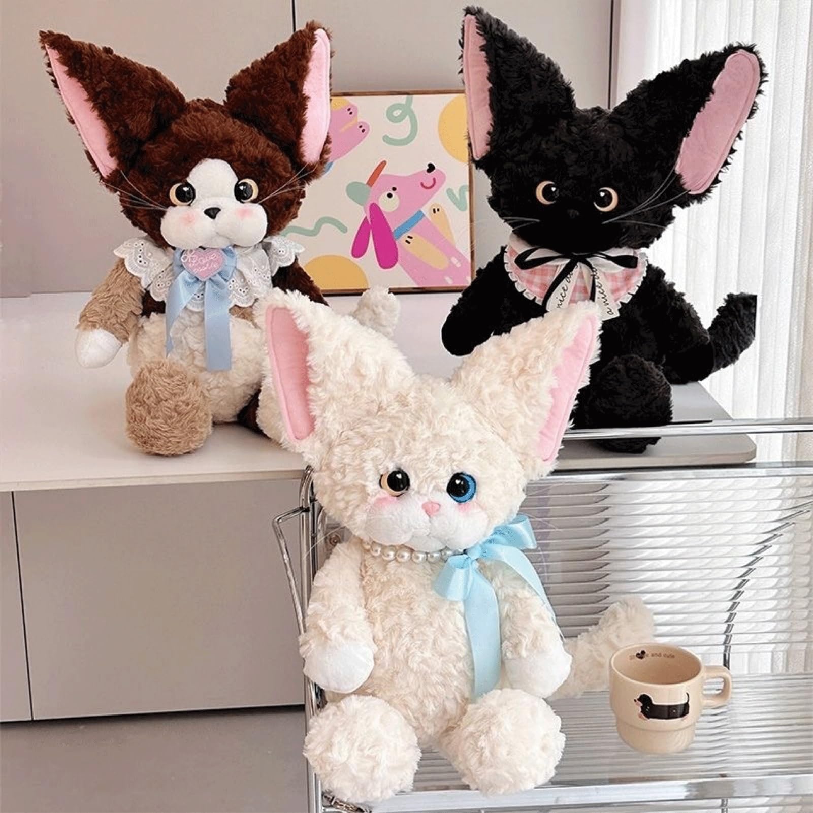 Muñeca de peluche de gato Devon Rex, animal de peluche de gatito con accesorio for collar, juguete de peluche for niñas y adolescentes, regalo de cumpleaños for compañeros(Black,60cm/23.6in)