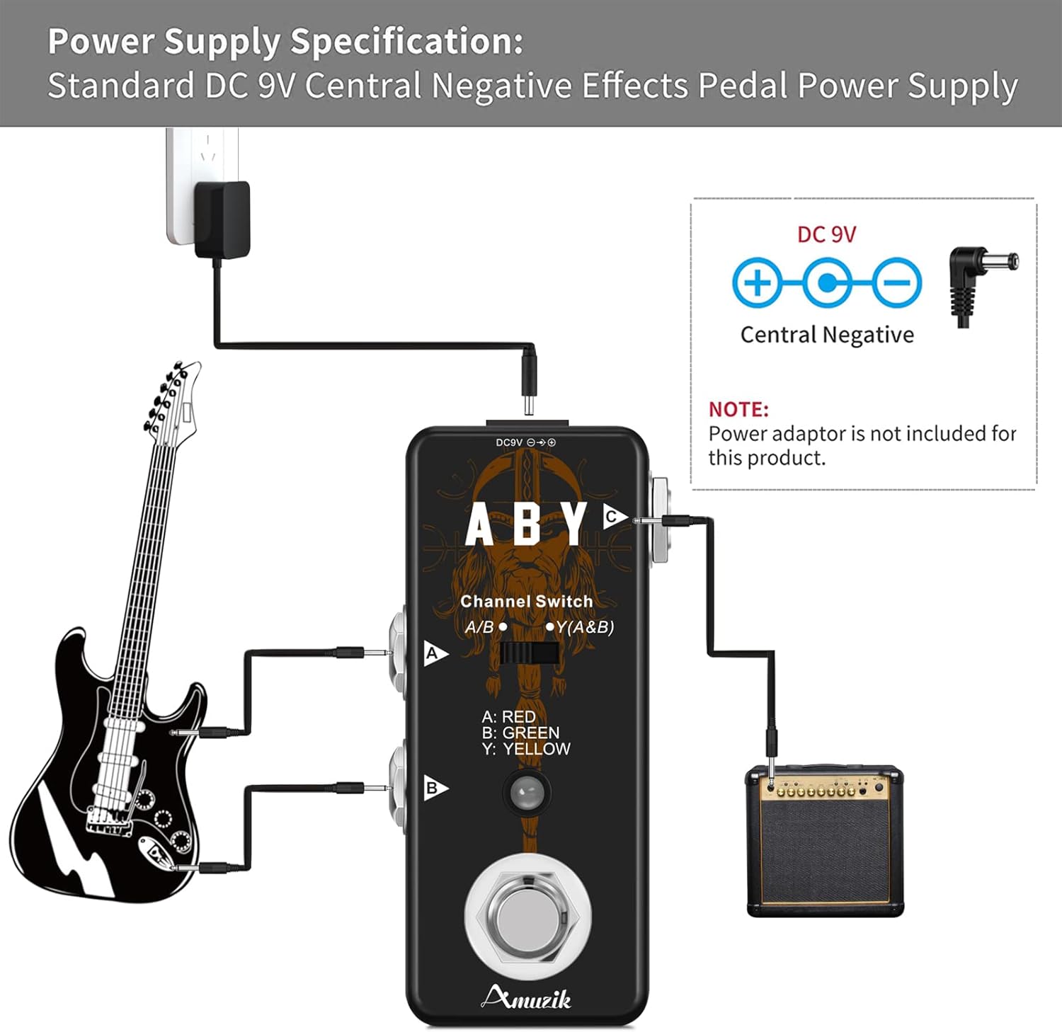 Amuzik Switch Box Pedals Functional ABY BOX Switch Guitar Pedal Selector Audio Channel Pedal for Guitar Mini Size True Bypass