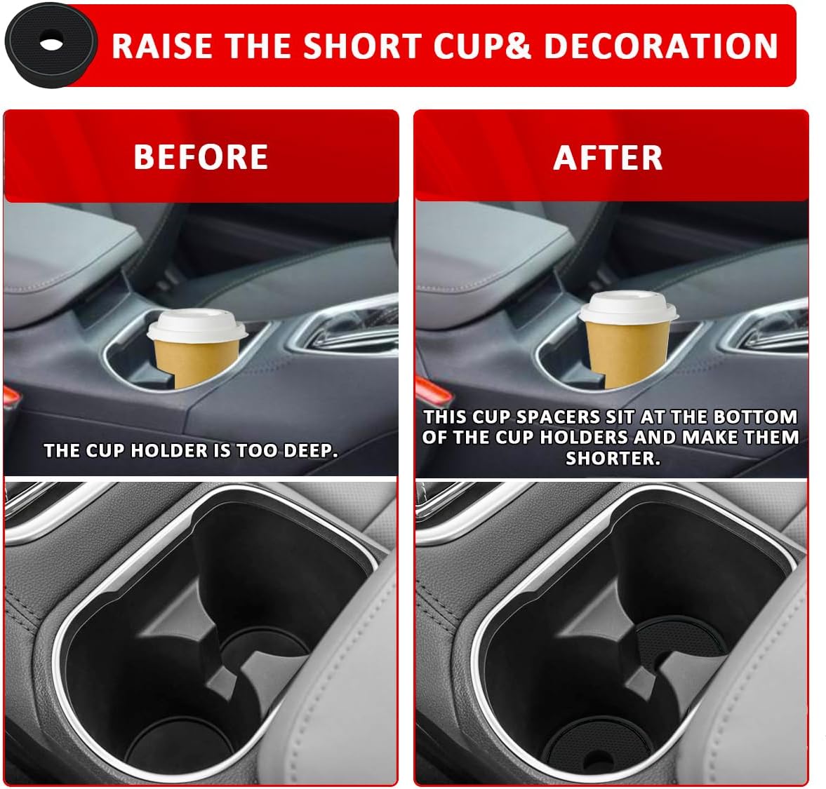 Auovo Cup Holder Spacer Replacement Fit for Subaru Outback Legacy Accessories 2020-2025 Silicone Cup Riser Cup Holder Insert Spacers for Telluride Kicks Crosstrek Accord Trax RAV4 (2pcs, Black Trim)