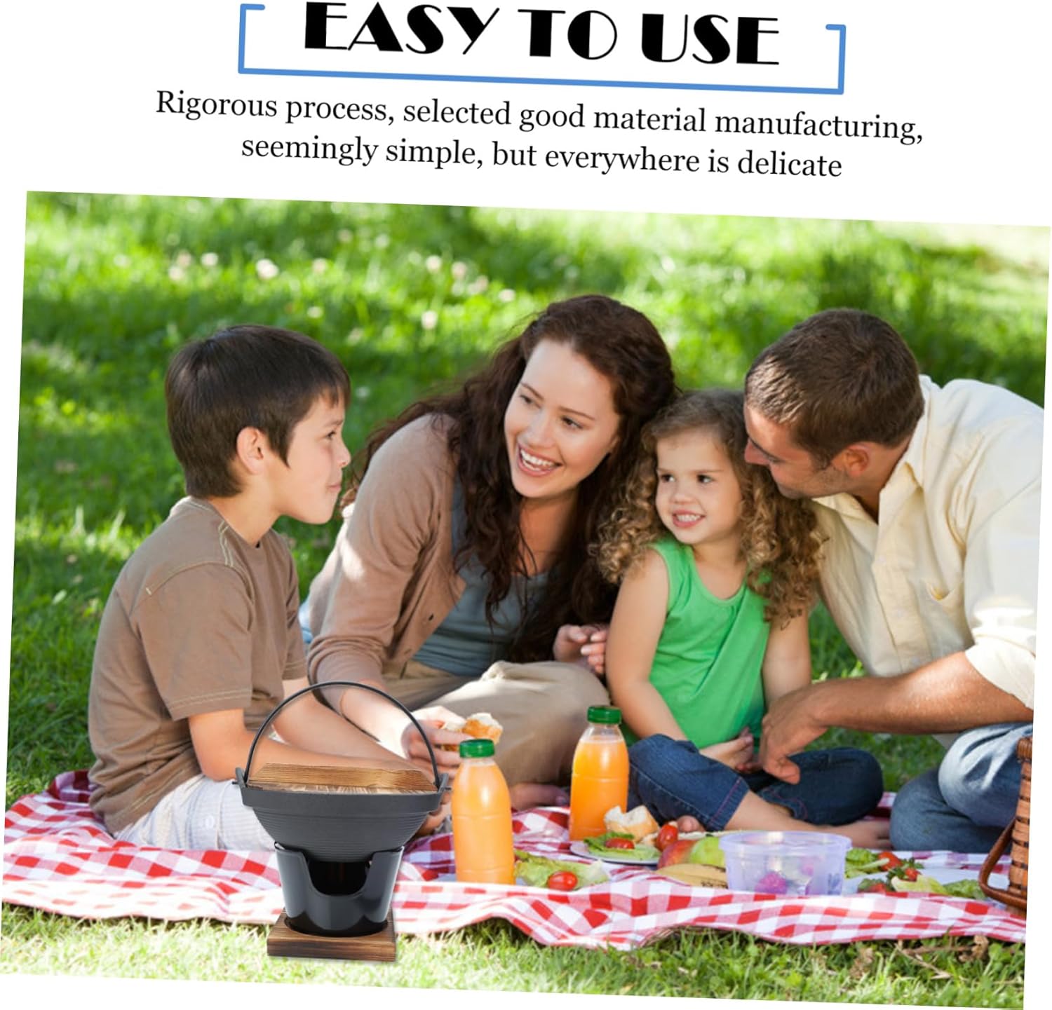 DECHOUS 1Set Japanese Cast Iron Sukiyaki Hot Pot Thickened Base Practical Outdoor Cooking Pot for Camping and Hiking with Handle Energy-saving Heat Storage Cookware Kit