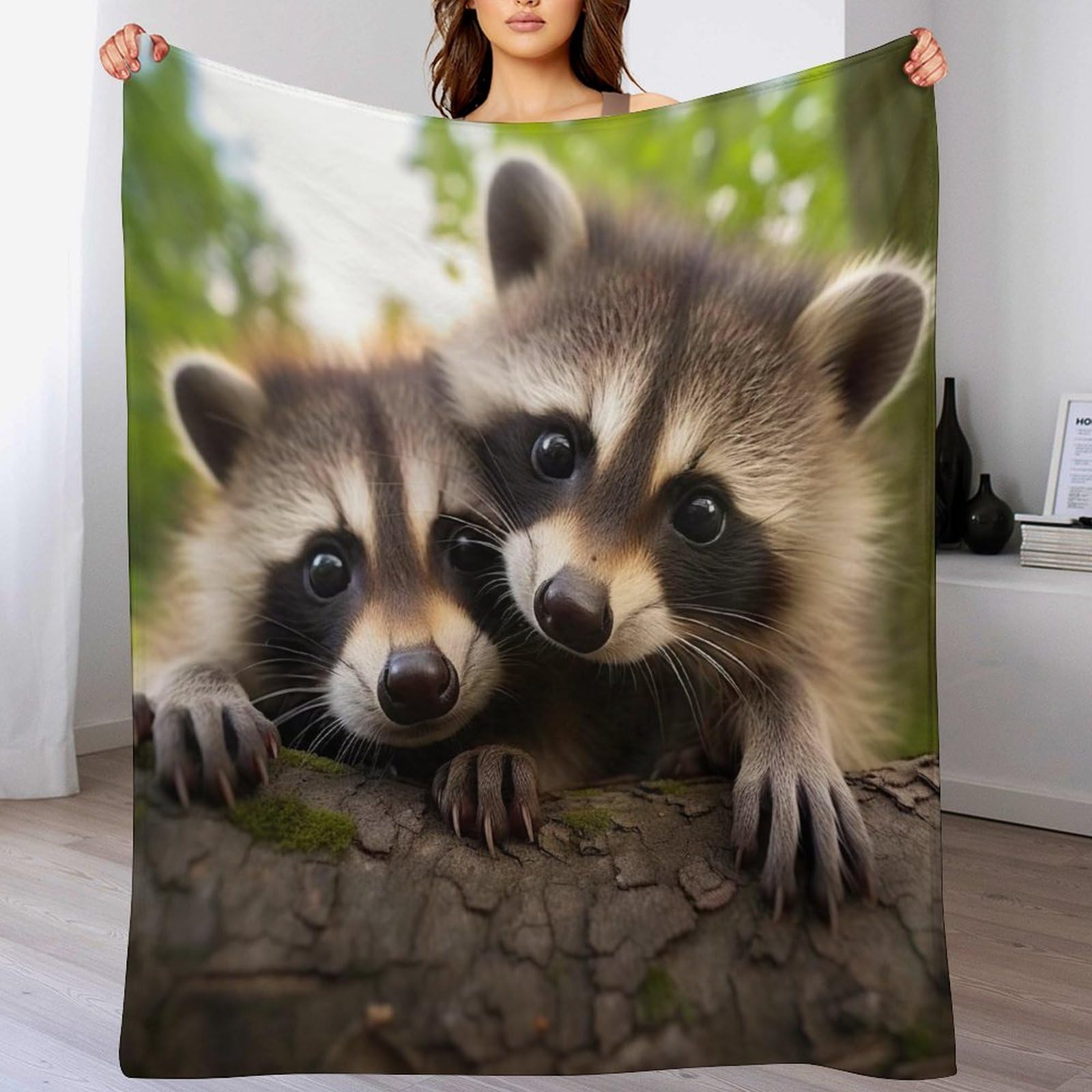 Couverture polaire raton laveur, grand plaid de canapé pour vos soirées cocooning