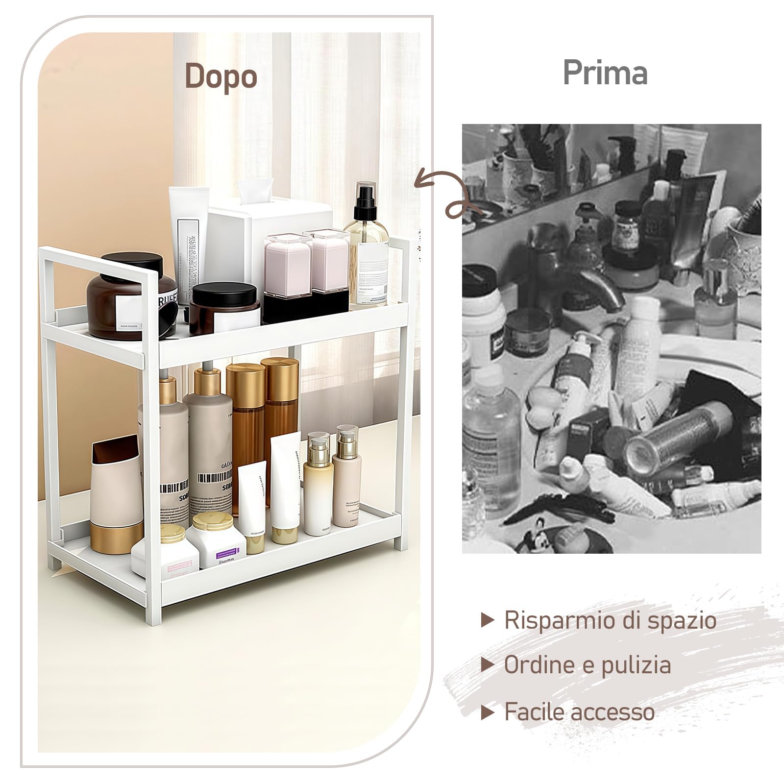 HARLIANGXY Organizer per Trucchi Grande, Organizzatore di Trucco, Organizer per Cosmetici, Organizzatore di Profumi, Organizer da Scrivania, per camera da Letto, Bagno, Cucina, 2 Strati, Bianco