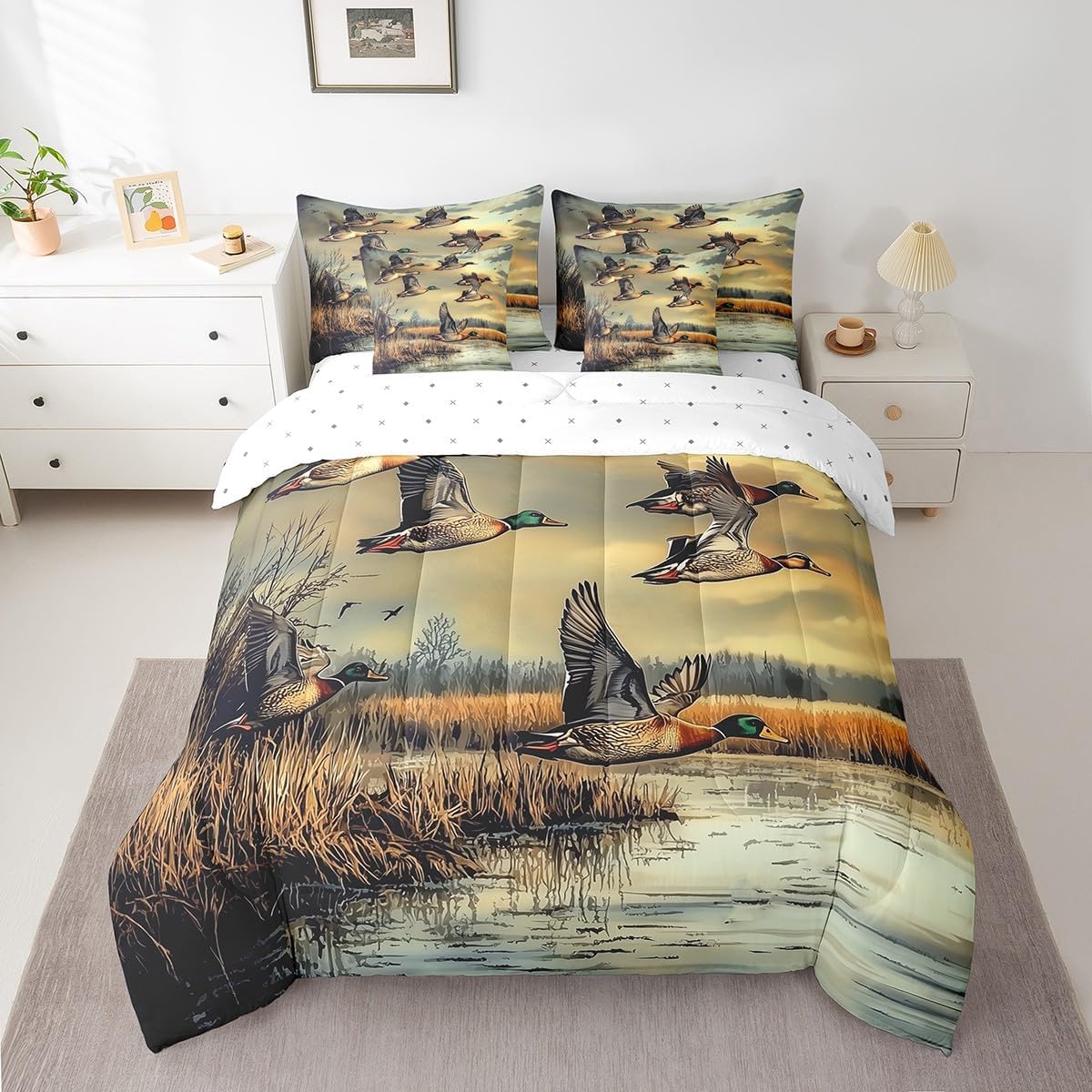 Feelyou Boys Girls Mallard Duck 7 Pieces Bedding Set Full Size, Duck Hunting Bed in A Bag Kids Wild Animal Comforter Set with Sheets Cabin Farmhouse Teens Bed Set Bedroom Decor 7Pcs