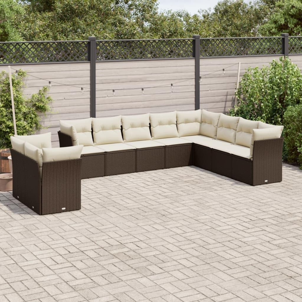 Zestaw Sofas Ogród 10-częściowy sztuczny rattan, brązowy | Modułowa konstrukcja, zdejmowane grube poduszki, niskie koszty utrzymania, odporne na warunki atmosferyczne