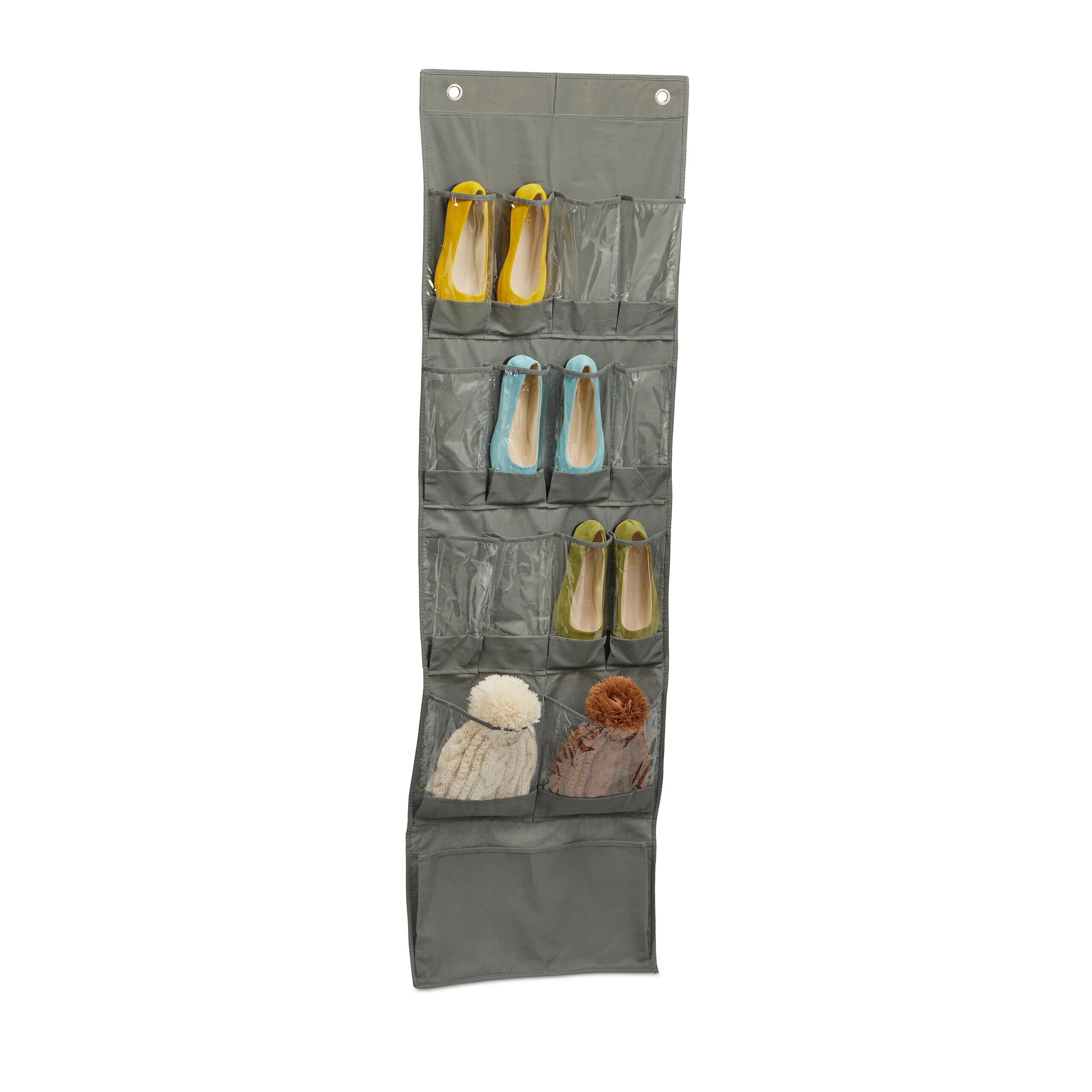 Relaxdays Wardrobe Hanging Storage, 15 Compartments, HWD: 158 x 47.5 x 5 cm, Mesh & Fabric, Foldable, Shoe Closet, Grey
