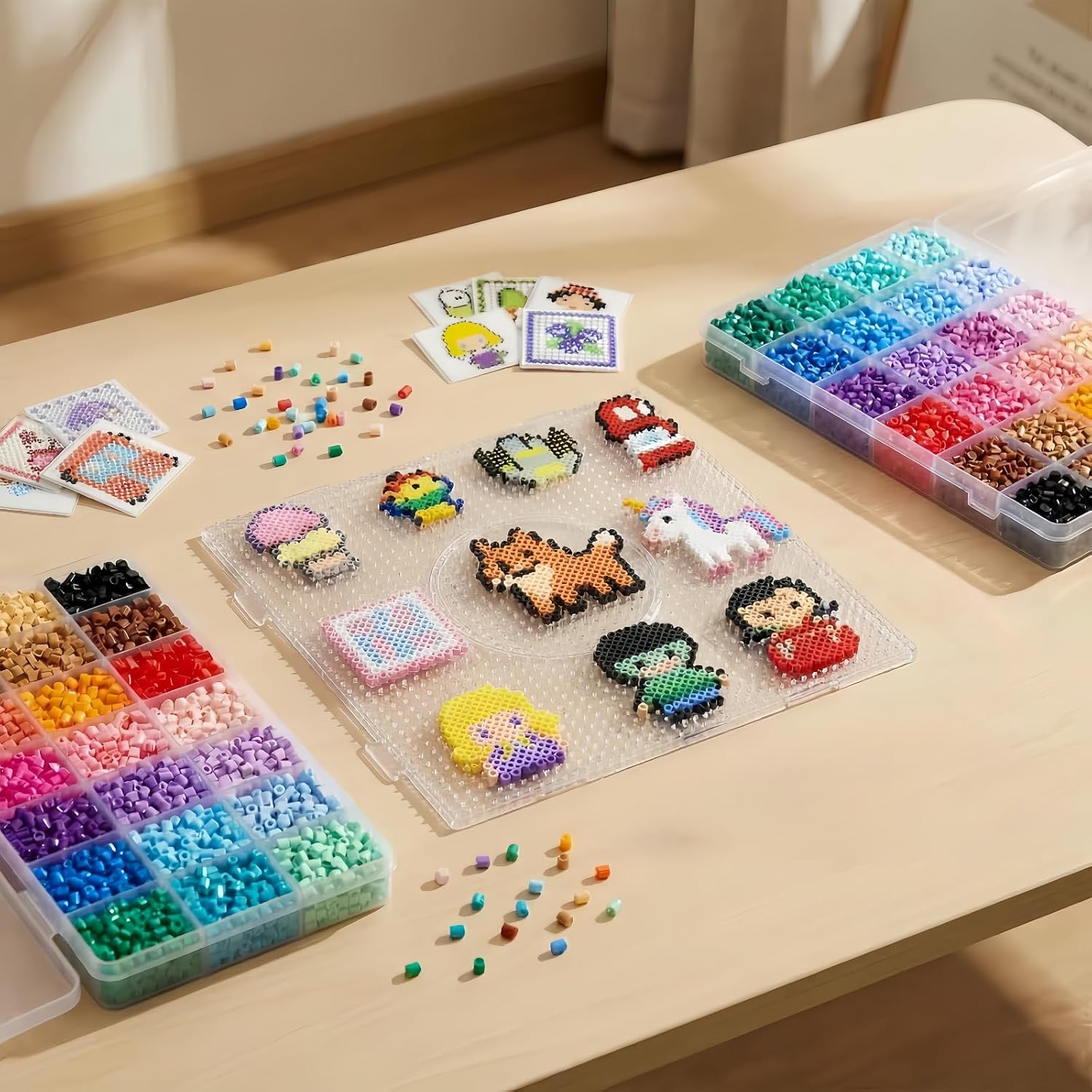 Mini 2.6mm Fuse Beads Kit - 22000 Pcs 48 Colors with 4 Pegboards, Bead Pen & Tweezers, 80 Patterns for DIY Pixel Art, Home Decor, Creative Gift for All Ages.