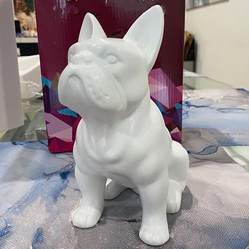 Miniatura 53 de Estatua de bulldog francés sentado de 9 a 12 pulgadas, escultura de animal de perro con collar de plata, collar de plata, mesa de café, cocina