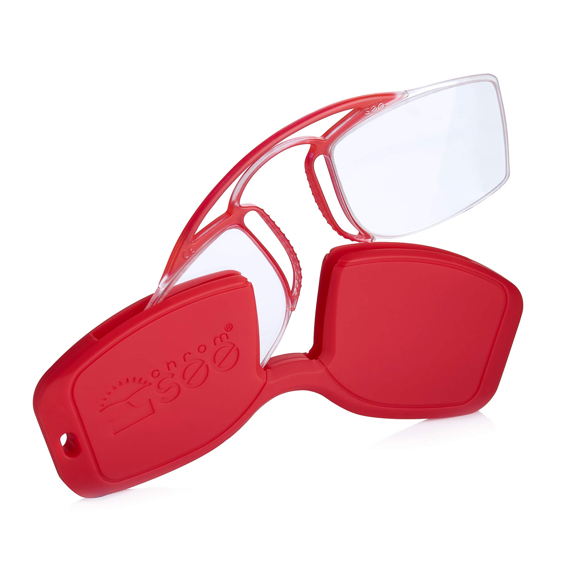 Farmacollection-Opticollection NRC44 Gafas lectura, vista cansada, presbicia, sin varillas, ultra ligeras, se ajusta a la nariz. Unisex. Incluyendo su funda a juego. Pre-graduadas. (Rojo, +3.50)