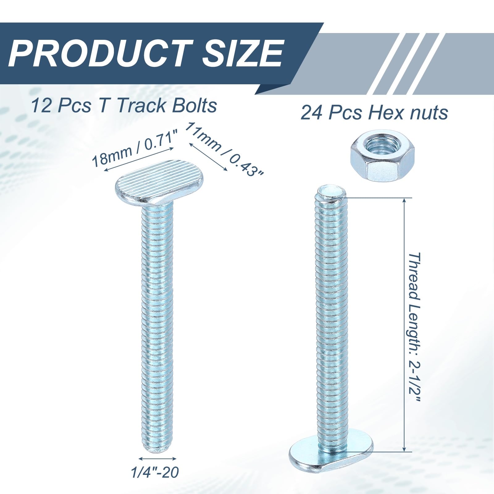 PATIKIL 1/4"-20 x 2-1/2" T Track Bolts - Image 2