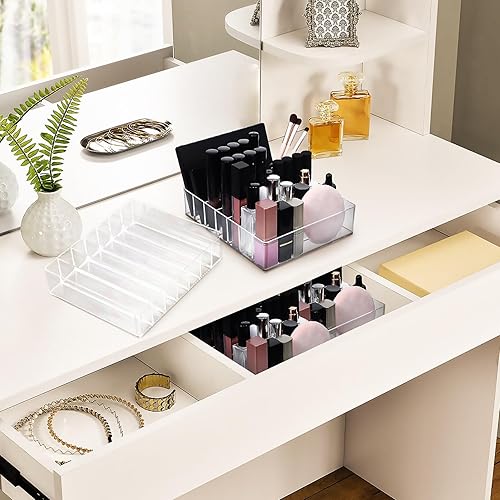 Miniatura 9 de Cabilock Organizador de maquillaje de 2 piezas, organizador de paleta de sombras de ojos, 7 secciones, acrílico, dividido, soporte de paleta de