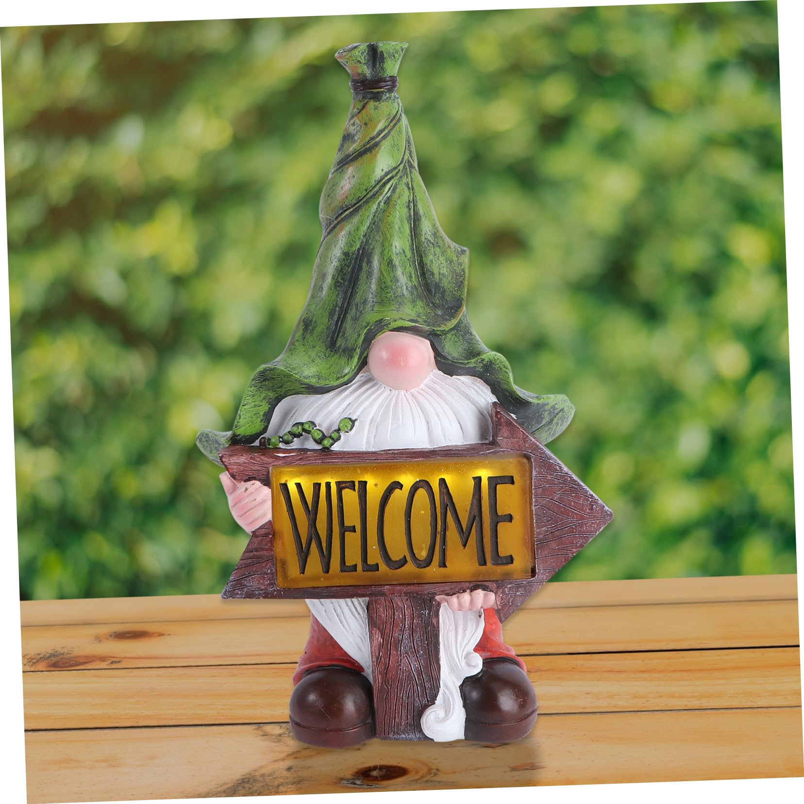 Garneck Luces de Solar Estatua de de Jardín Figuras de Gnomos de Resina Celebración de Señal de Bienvenida con Luces LED Solares Decoraciones Al Aire para Patio Patio