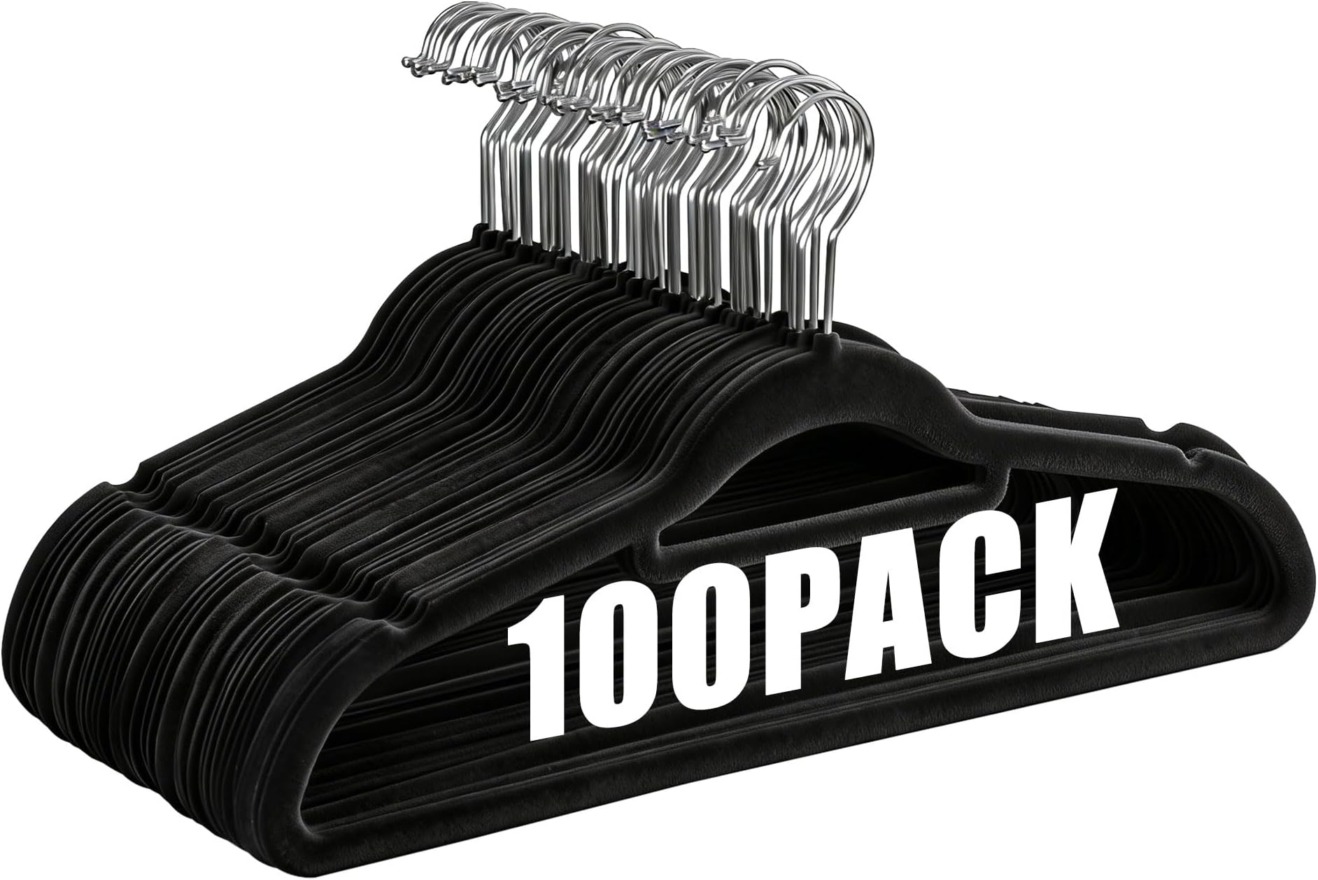 SUPER DEAL Velvet Hangers 100 Pack, Non-Slip Clothes Hangers with Tie Bar and Shoulder Notched Premium 360 Degree Swivel Hook for Coat Suit Pants Dress Closet Space Saving, Black