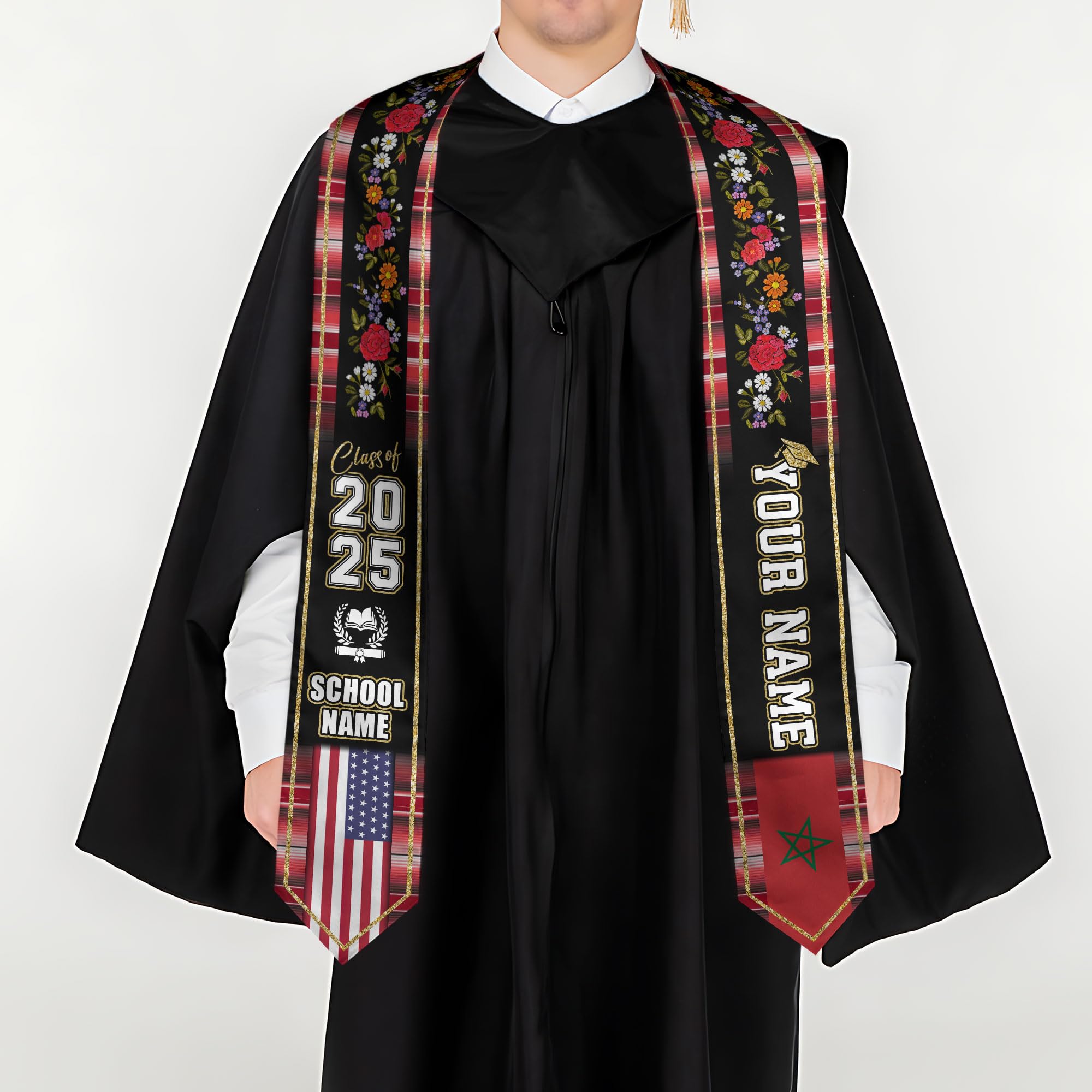 Personalized Morocco Graduation Stole, Moroccan Graduation Sash, Morocco Flag Graduation Stole, Class of 2025 Mrc6