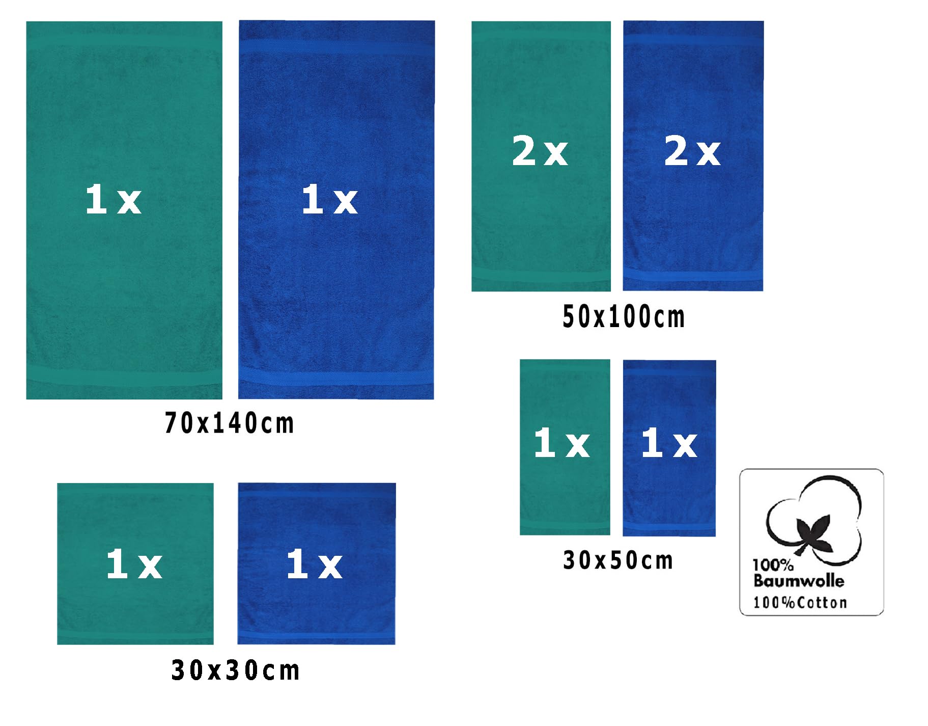 Betz Juego de 10 Toallas Classic 100% algodón 2 Toallas de baño 4 Toallas 2 Toallas de Mano 2 Toallas Cara de Color Verde Esmeralda y Azul