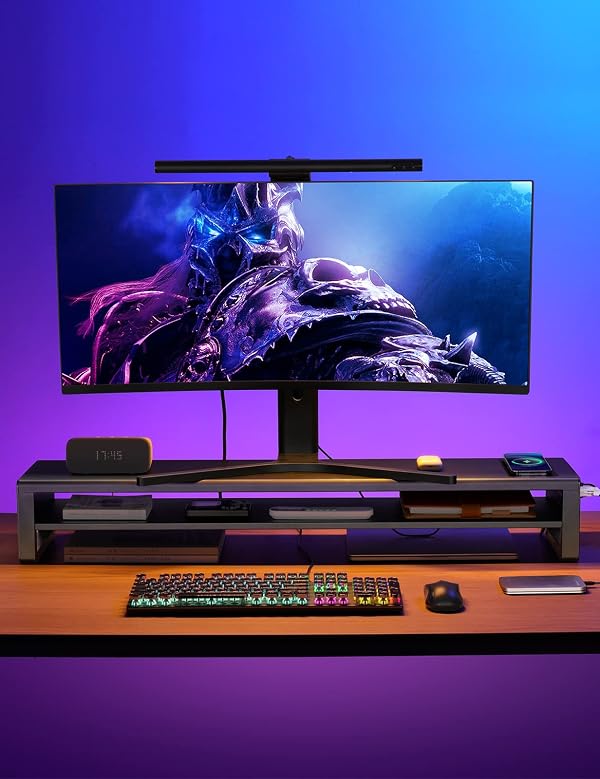 2 Tiers Dual Monitor Stand with Auto Charging Pad, 4 USB 3.0 Hub Ports, Double Monitor Riser, Metal Desk Stand with Storage, Long Screen Raiser for 2 Monitors/PC/Laptop/Computer Space Saver Organizer by STARSIKI - Image 4