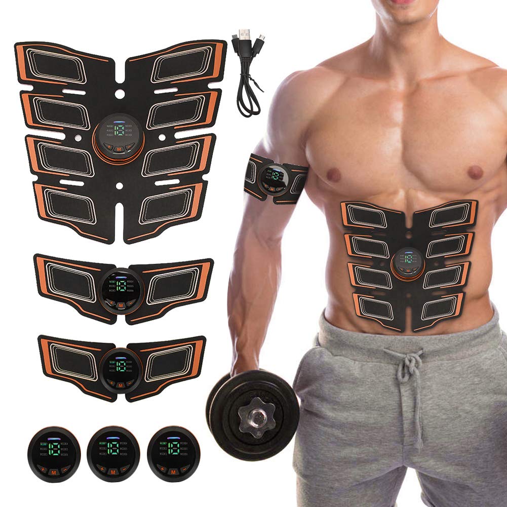 ABS Trainer EMS Muscle Stimulator, Abs Trainer Abdominal Muscle Toner, Muscle Training Belt Fitness Training Patch for Men and Women Abs Arm Leg Home Office Exercise 6 Modes & 15 Intensities (Orange)