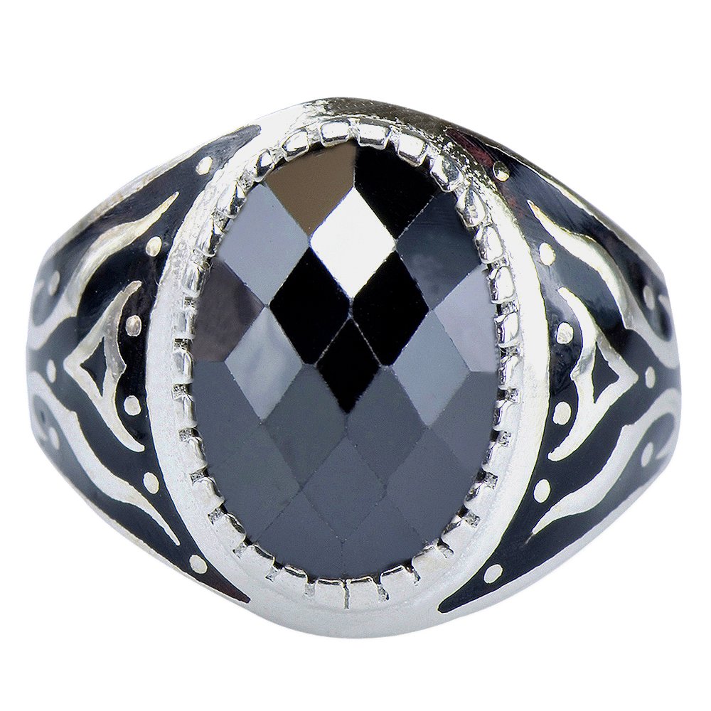 Men's Classic Turkish Prince Natural Black Onyx Statement Ring 925 Silver Size 10