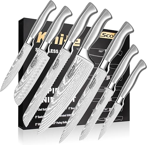 Miniatura 3 de SCOLE Juego de cuchillos para chef, juego de cuchillos de cocina ultra afilados, 7 piezas (mango triple remache) + juego de cuchillos de cocina